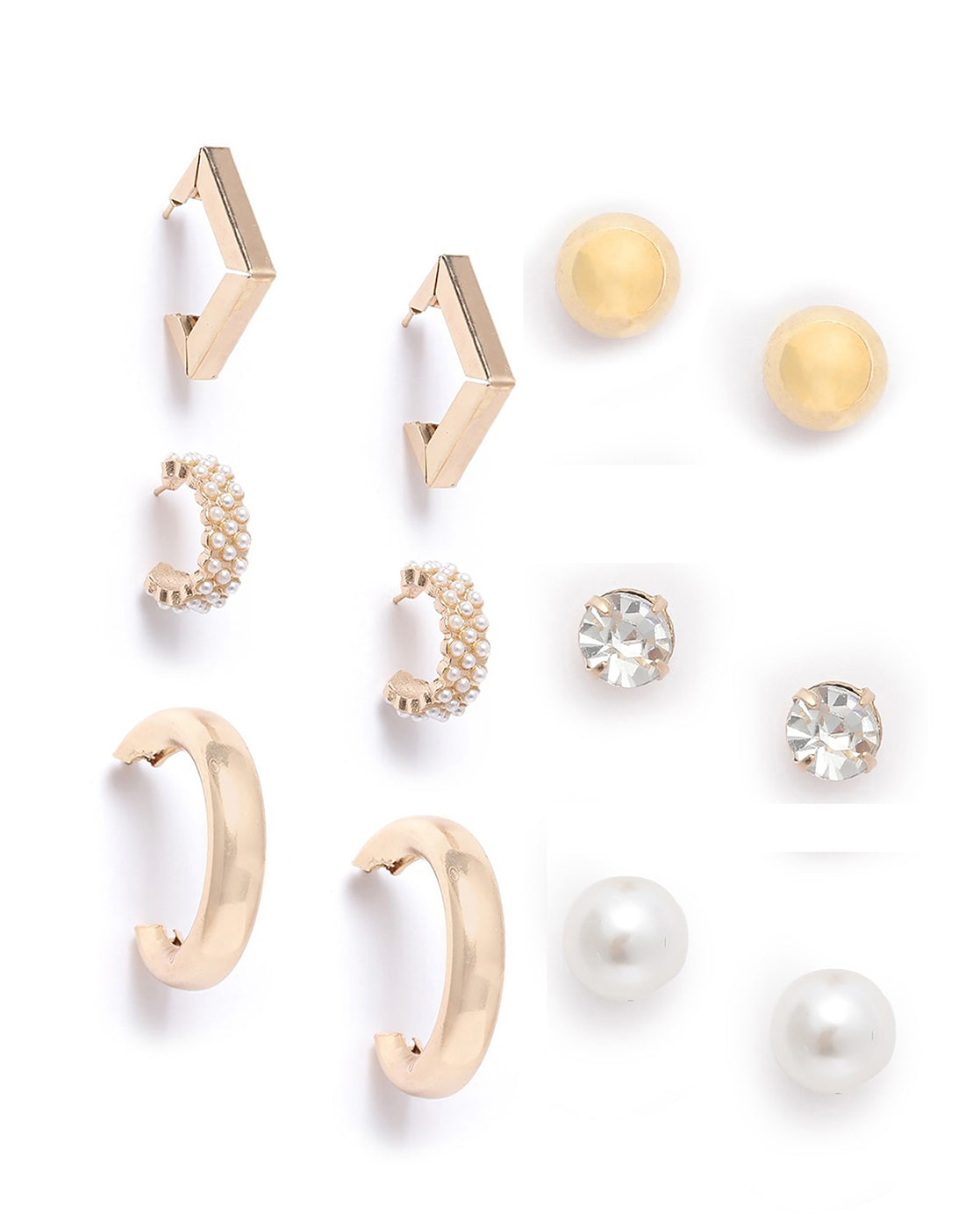Set of 6 Gold Plated Contemporary Stud & Hoop Multipack Earring Set