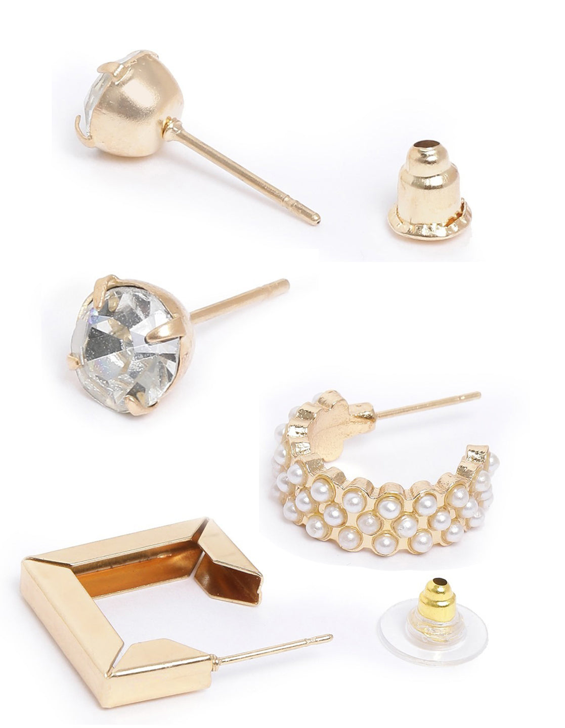 Set of 6 Gold Plated Contemporary Stud & Hoop Multipack Earring Set