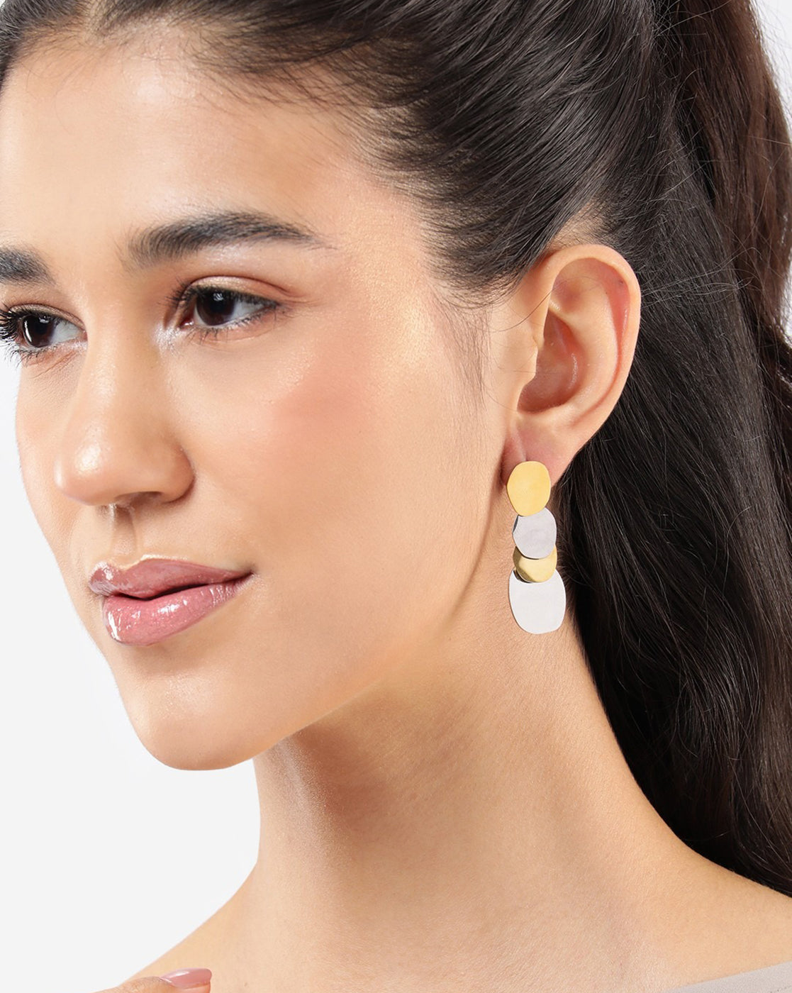 Gold and Silver Plated Multi Disc Drop Earring