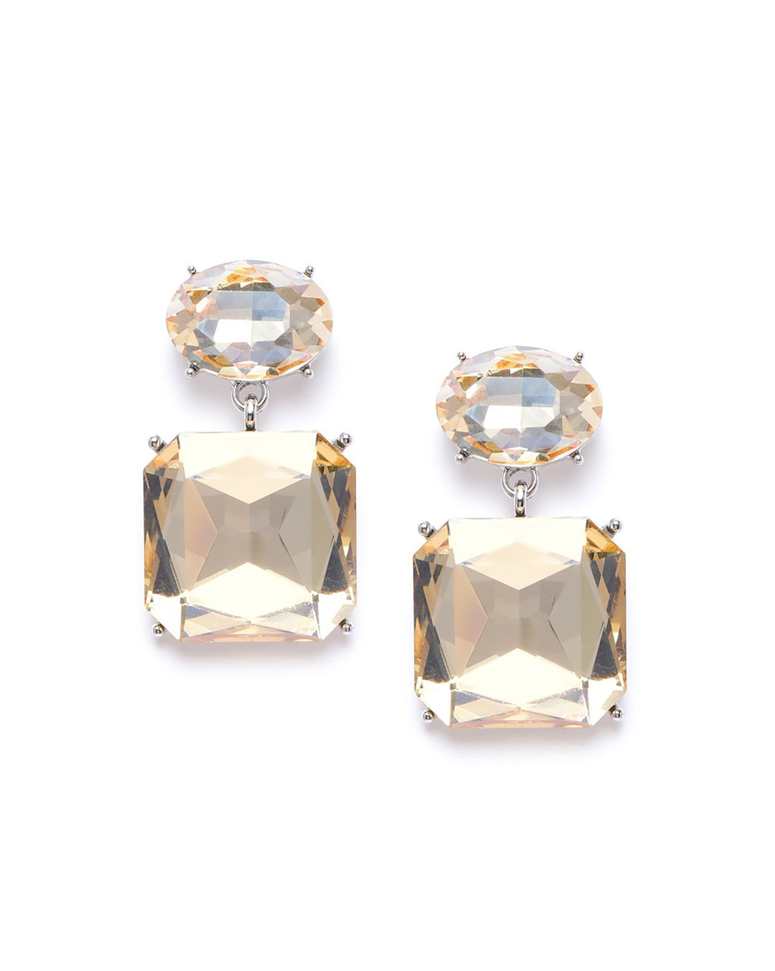 Silver Plated Crystal Rectangle Fancy Drop Earring