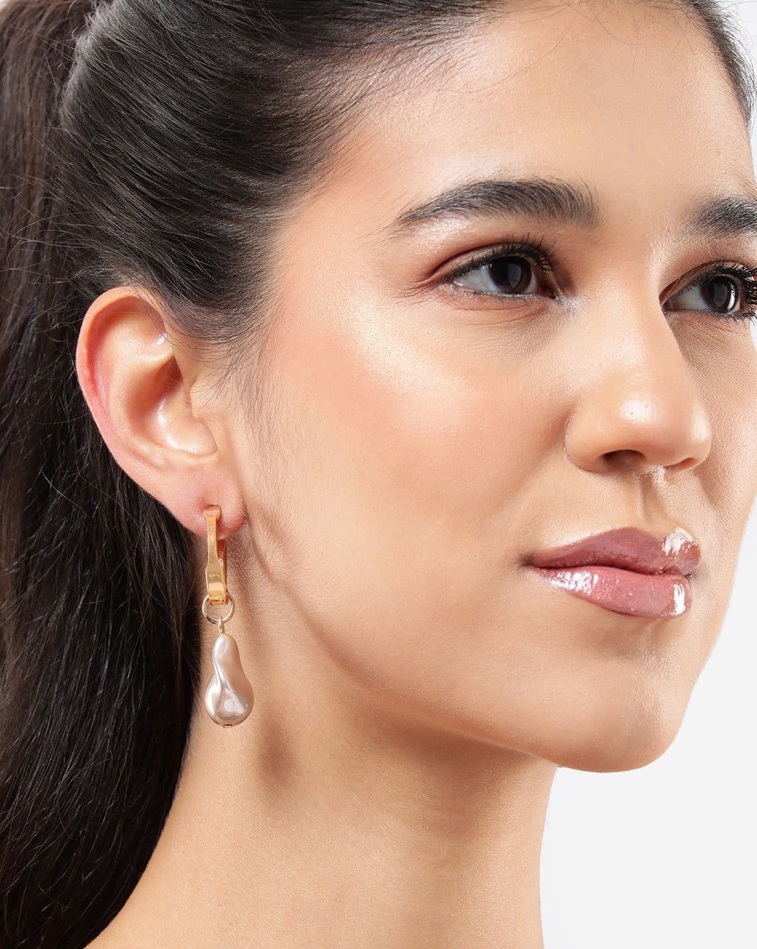Gold Plated Dangling Pearl Drop Earring