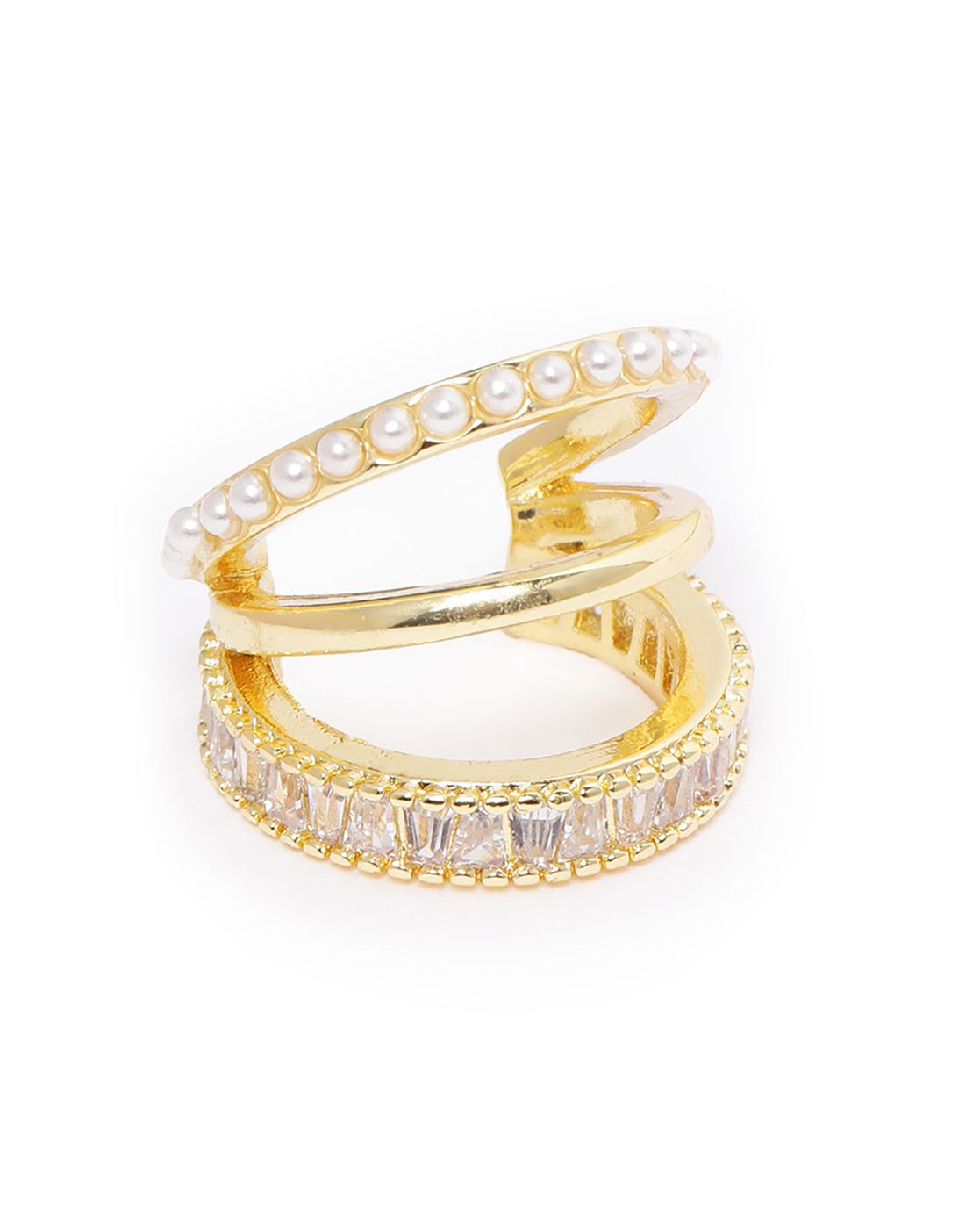 Gold Plated Pearl and CZ Fancy Ear Cuff Earring