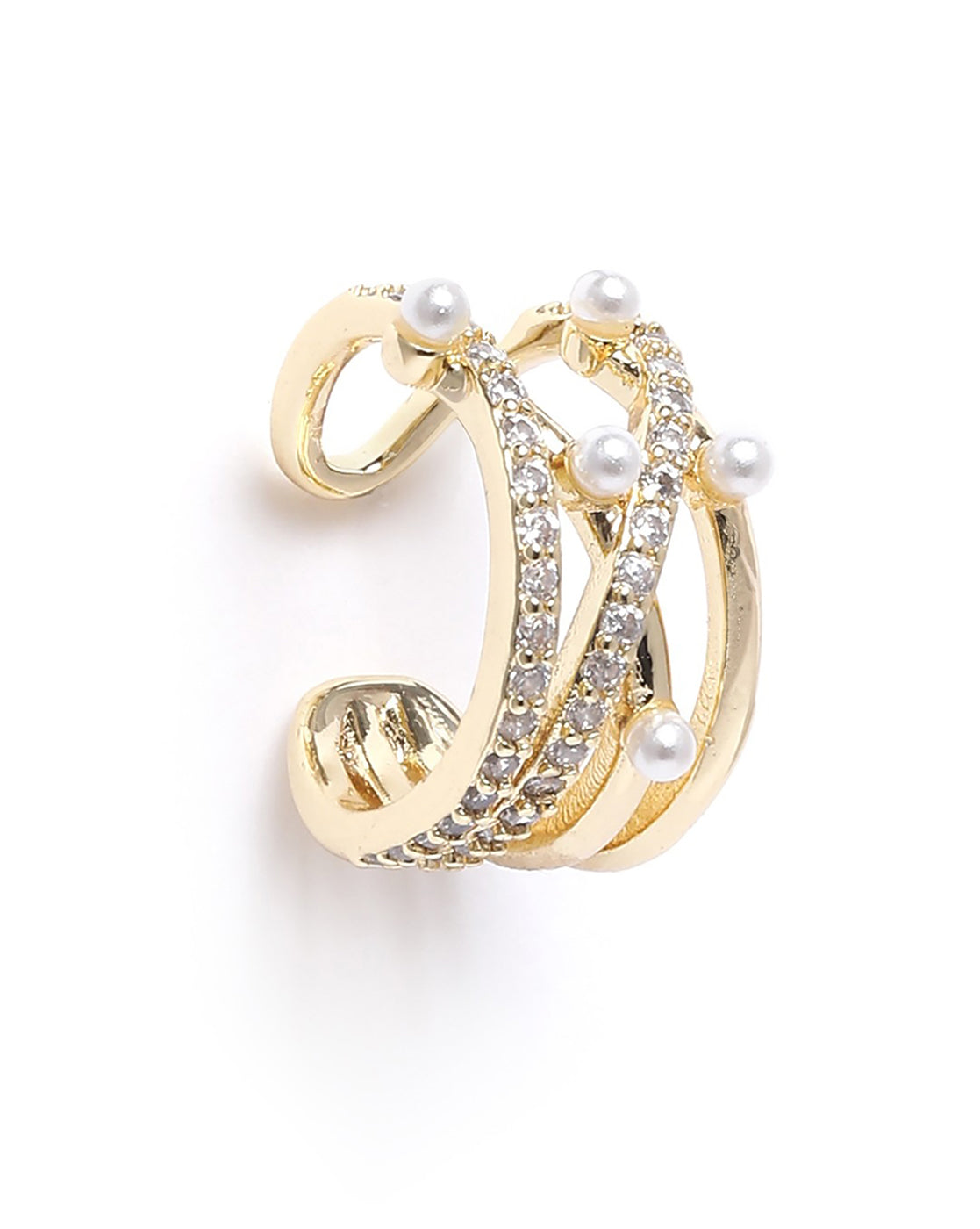 Gold Plated Pearl and CZ Fancy Ear Cuff Earring