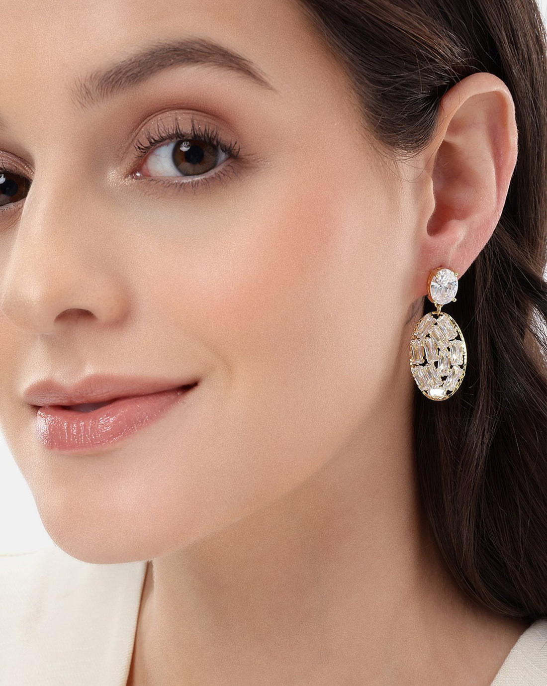 Premium Gold Plated CZ Oval Fancy Drop Earring