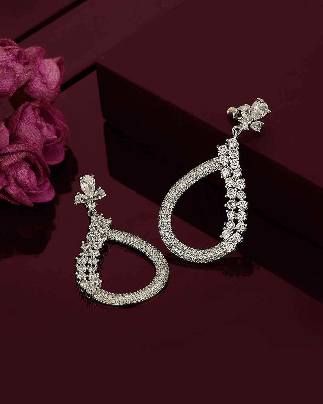 Premium Silver Plated CZ Tear Drop Fancy Earring