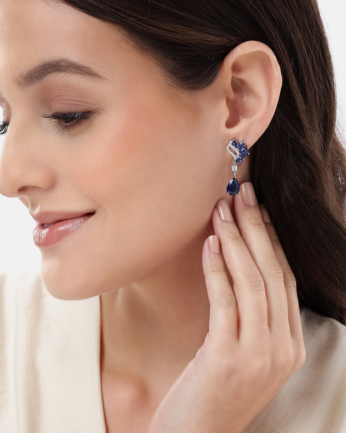 Premium Silver Plated Blue Cubic Zircon Tear Drop Earring