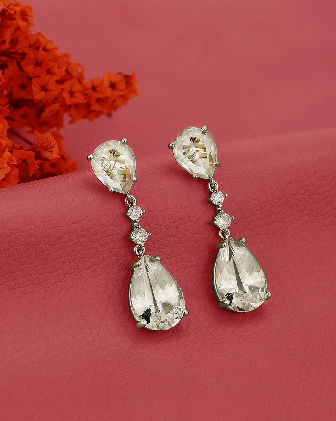 Premium Silver Plated CZ Dangling Solitaire Drop Earring