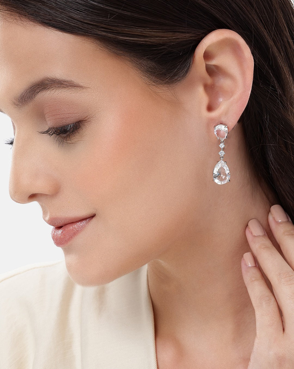 Premium Silver Plated CZ Dangling Solitaire Drop Earring