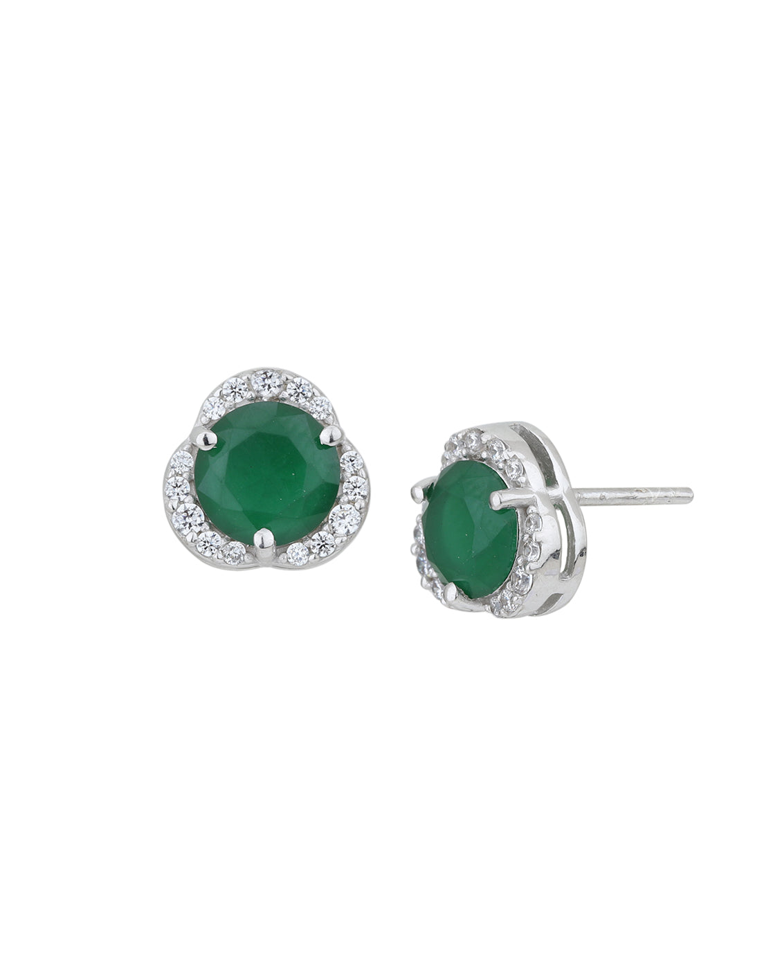 Rhodium Plated CZ Emerald Geometric Stud Earring