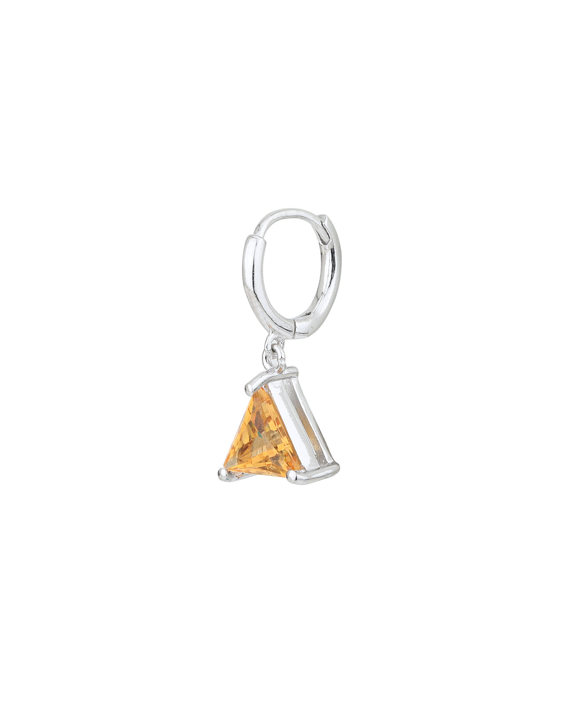 Rhodium Plated CZ Citrine Triangular Hoop Earring