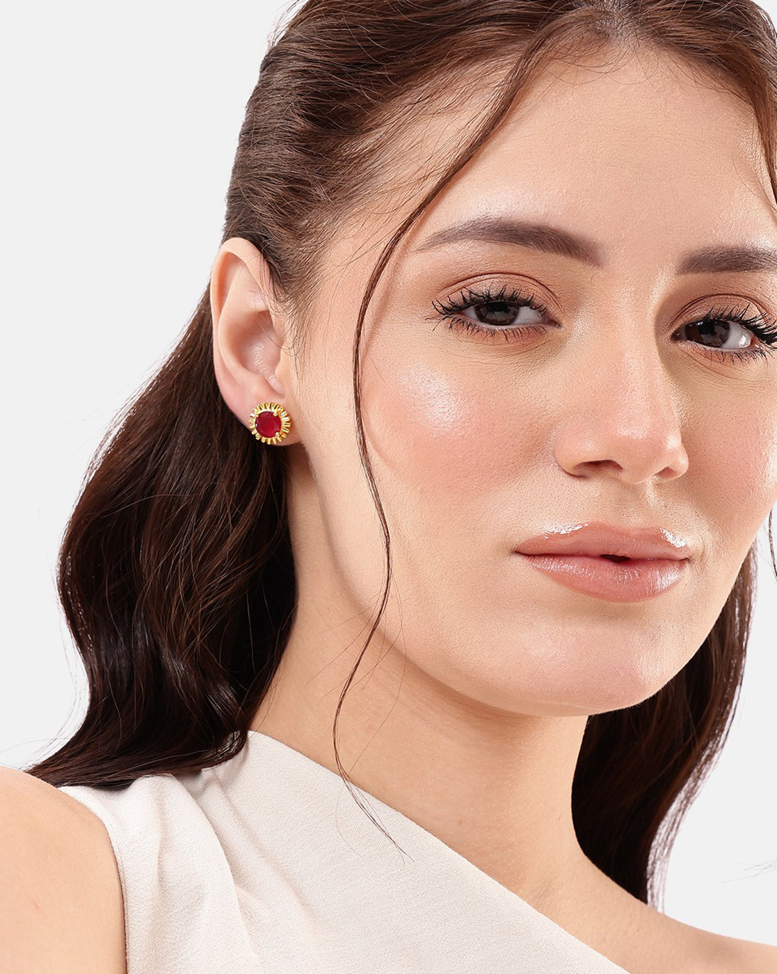 18kt Gold Plated CZ Ruby Sunflower Stud Earring