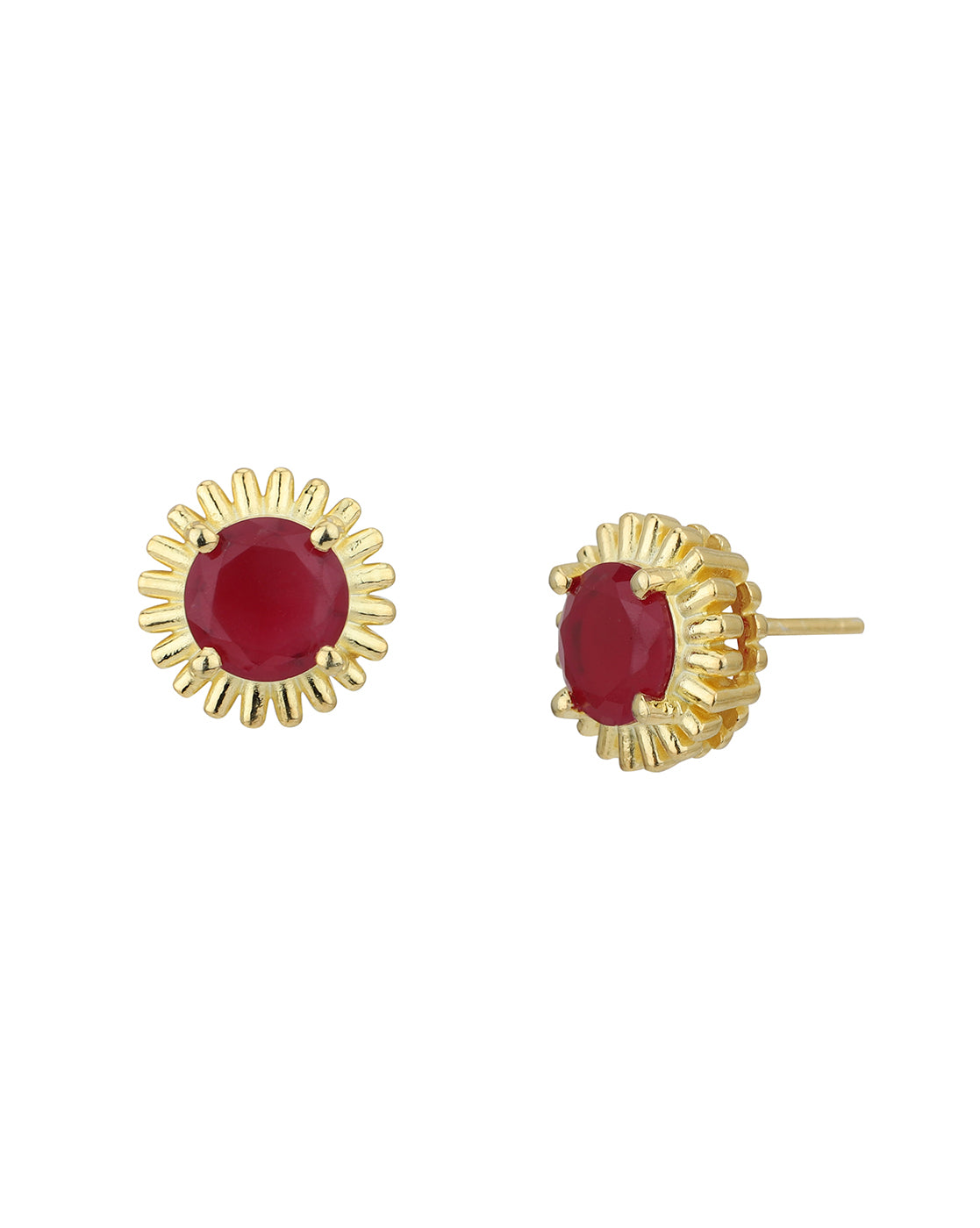 18kt Gold Plated CZ Ruby Sunflower Stud Earring