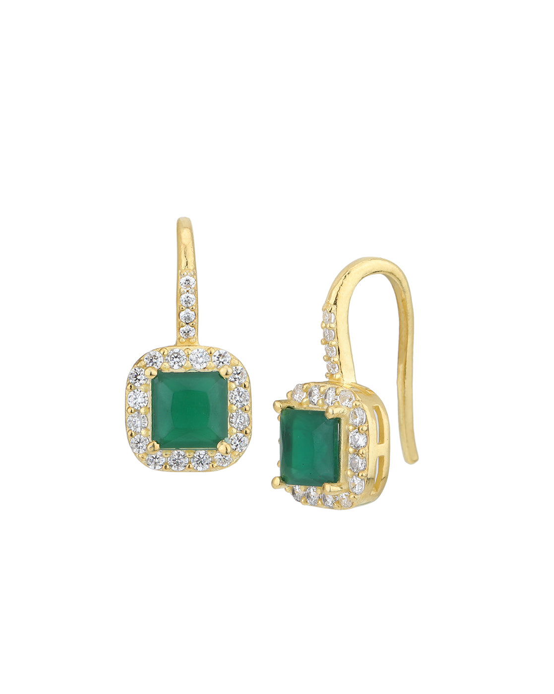 18kt Gold Plated CZ Emerald Square Drop Earring