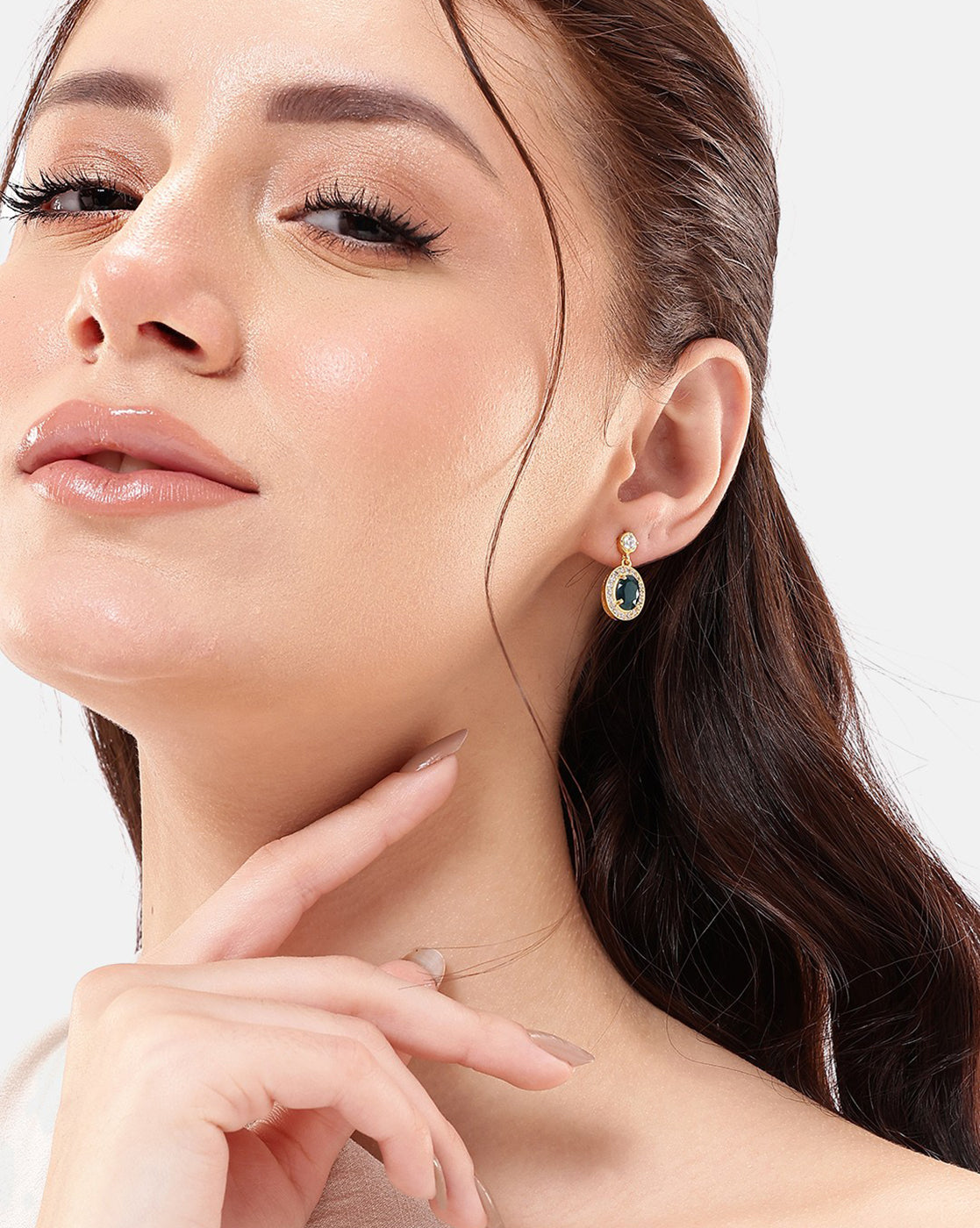 18kt Gold Plated CZ Saphire Oval Drop Earring