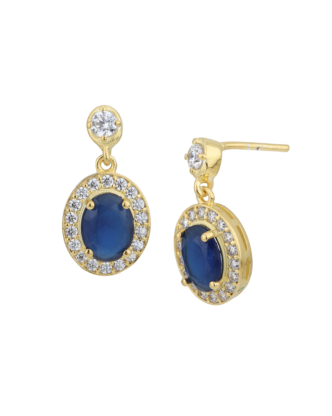 18kt Gold Plated CZ Saphire Oval Drop Earring