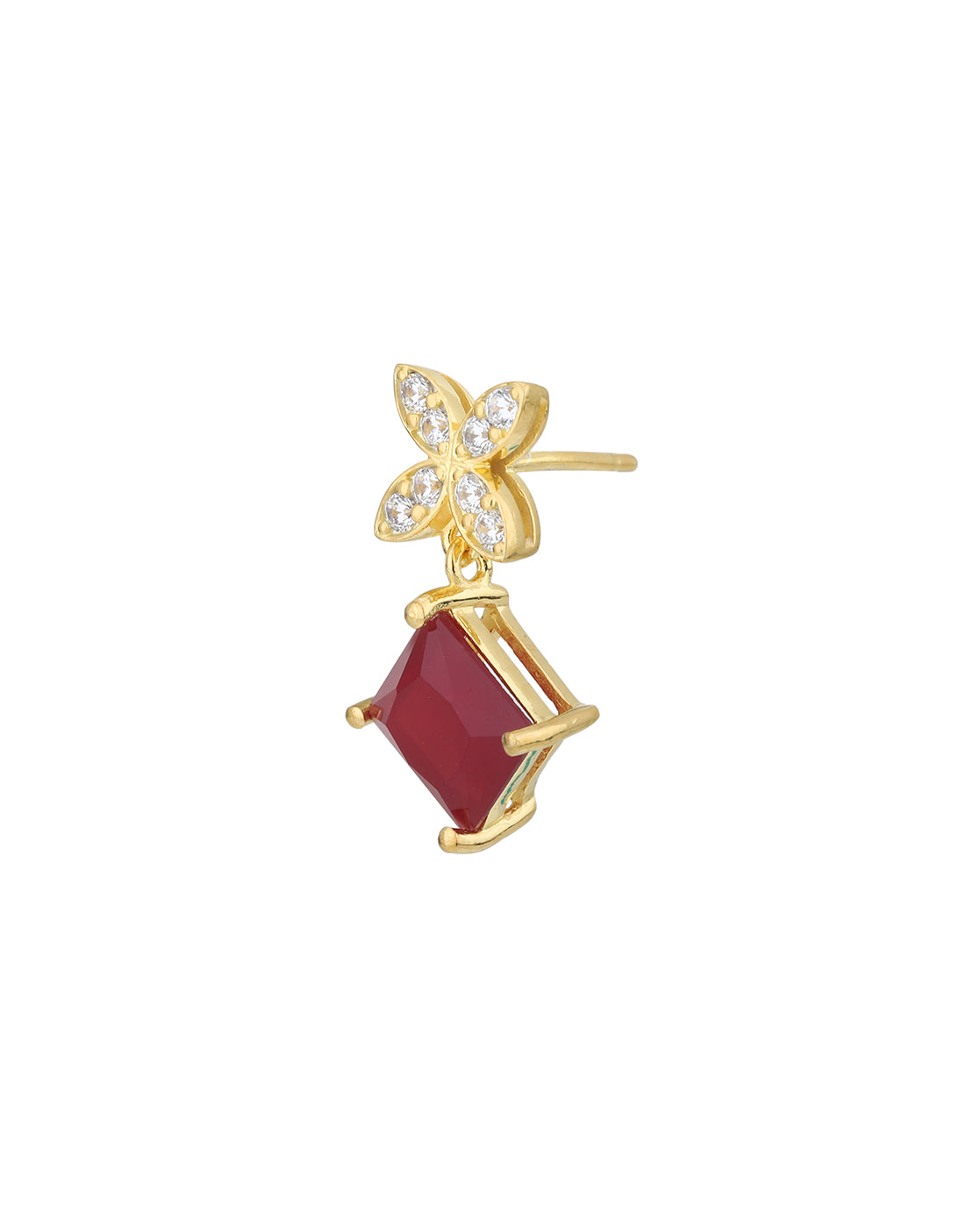 18kt Gold Plated CZ Floral Ruby Square Drop Earring