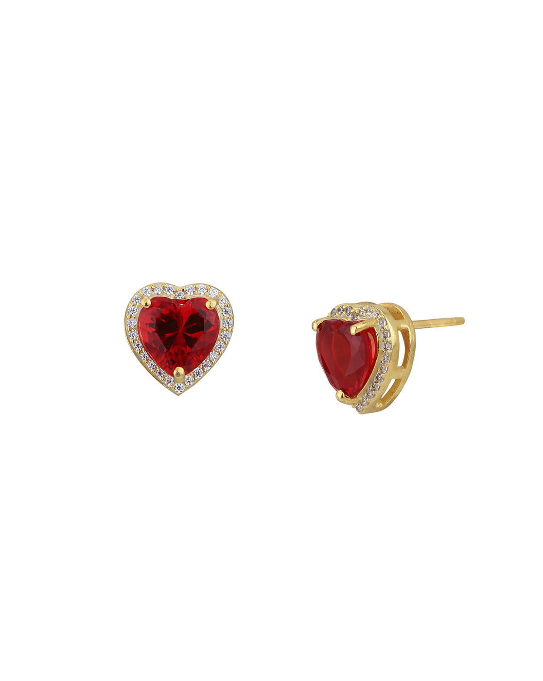 18kt Gold Plated CZ Ruby Heart Stud Earring