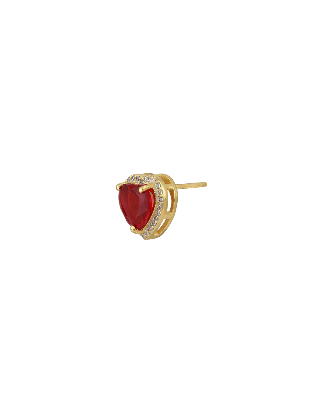 18kt Gold Plated CZ Ruby Heart Stud Earring