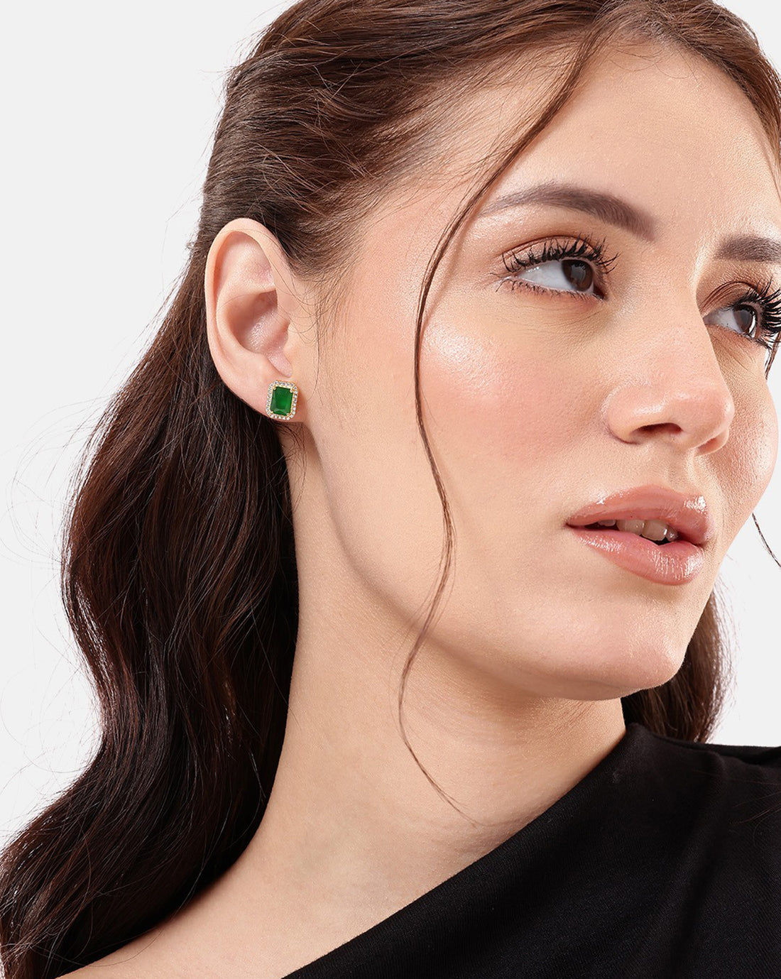 18kt Gold Plated CZ Emerald Square Stud Earring