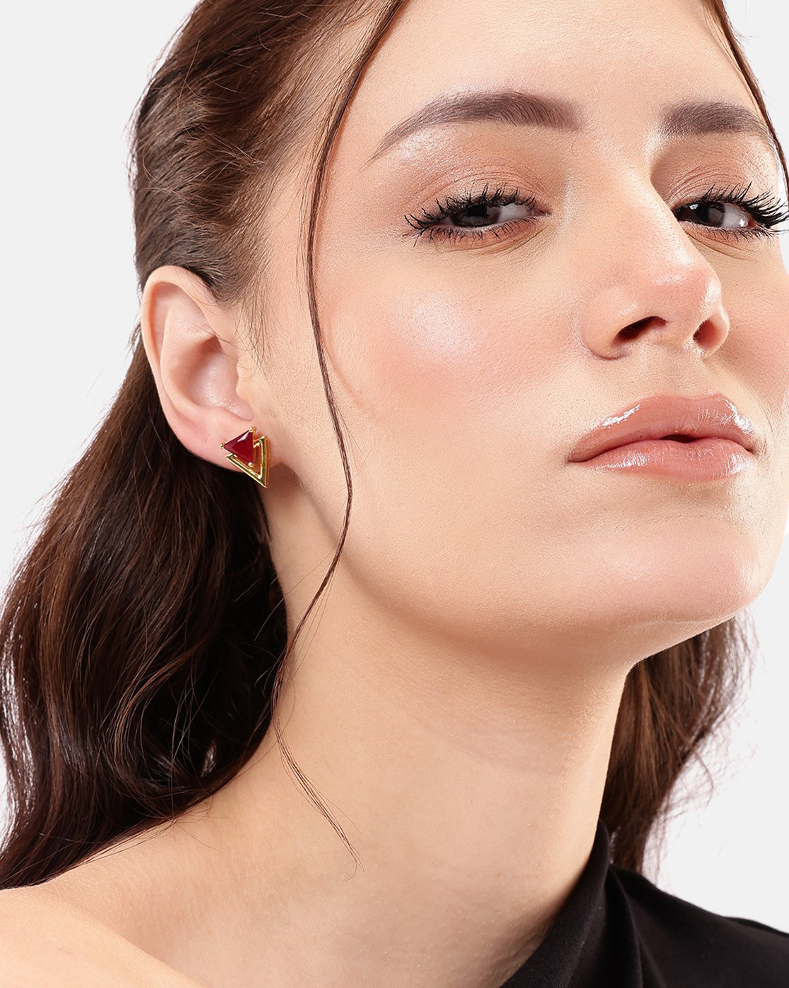 18kt Gold Plated Ruby Triangular Stud Earring