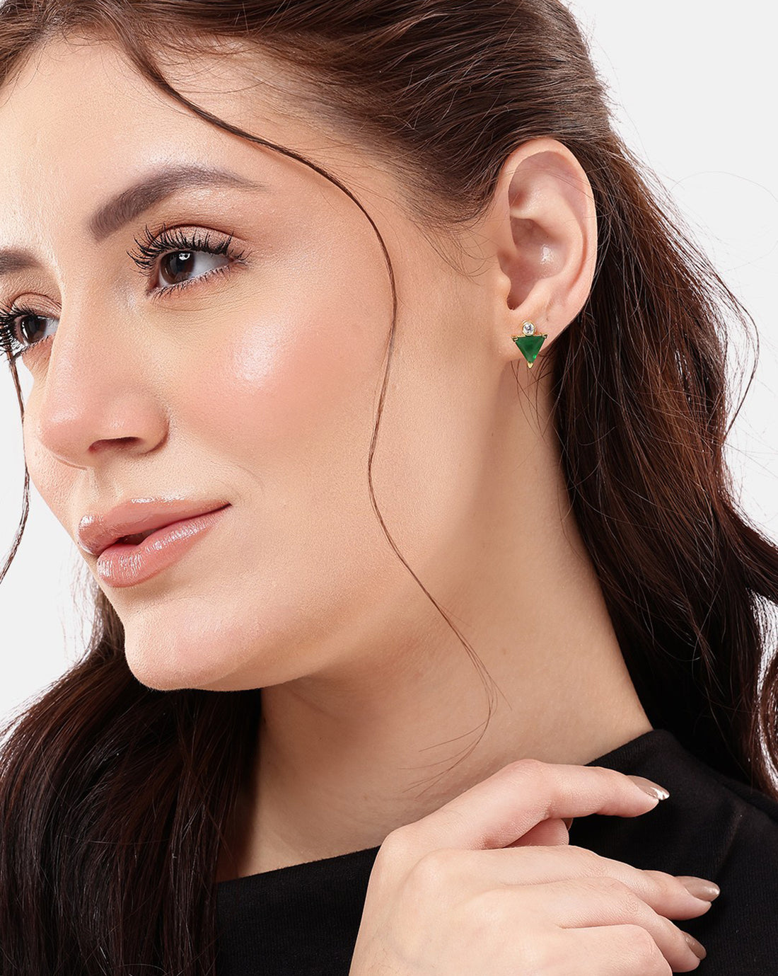18kt Gold Plated CZ Emerald Triangular Stud Earring