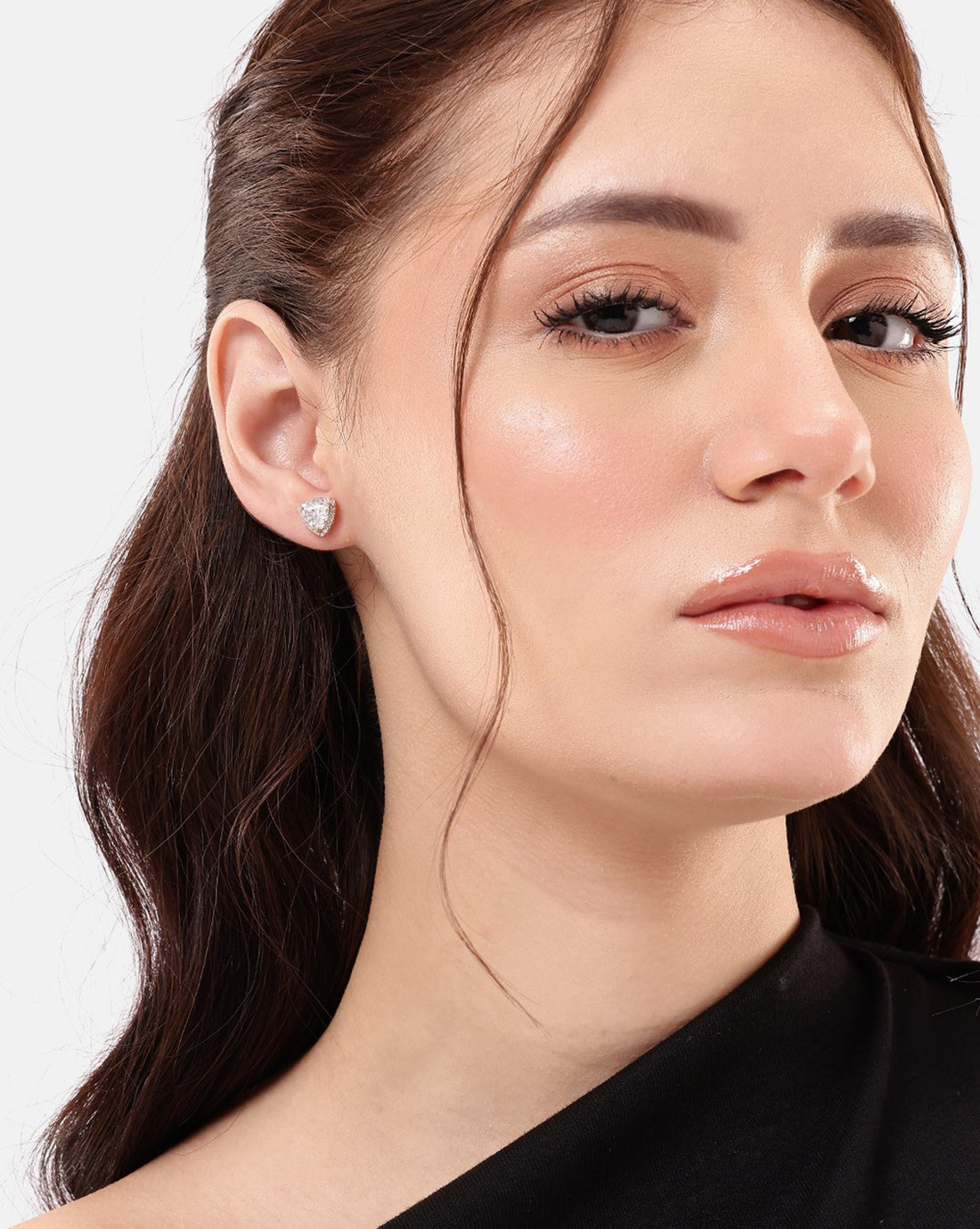 18kt Rose Gold Plated CZ Triangular Stud Earring