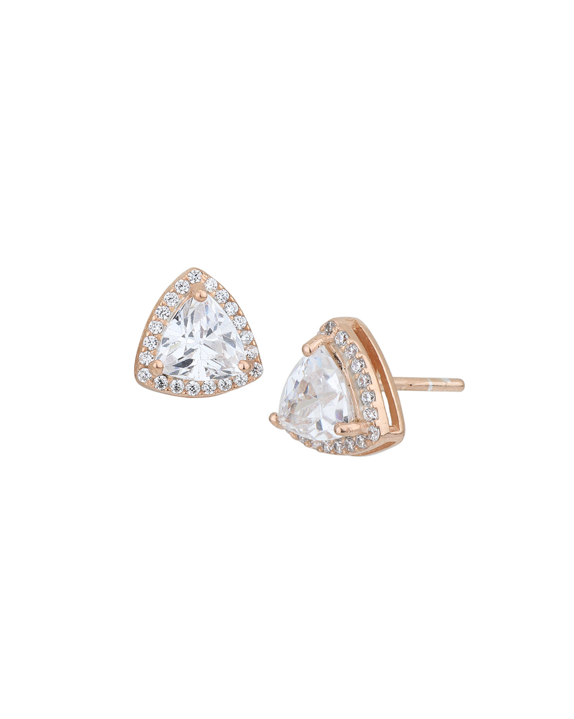18kt Rose Gold Plated CZ Triangular Stud Earring