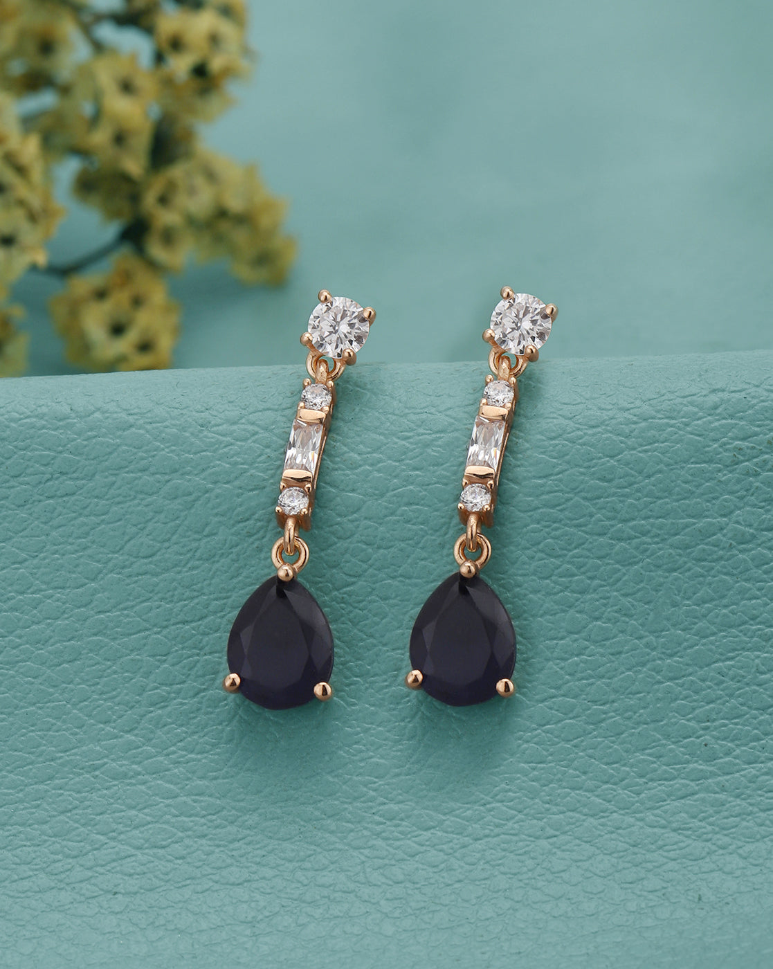 18kt Rose Gold CZ Saphire Teardrop Drop Earring