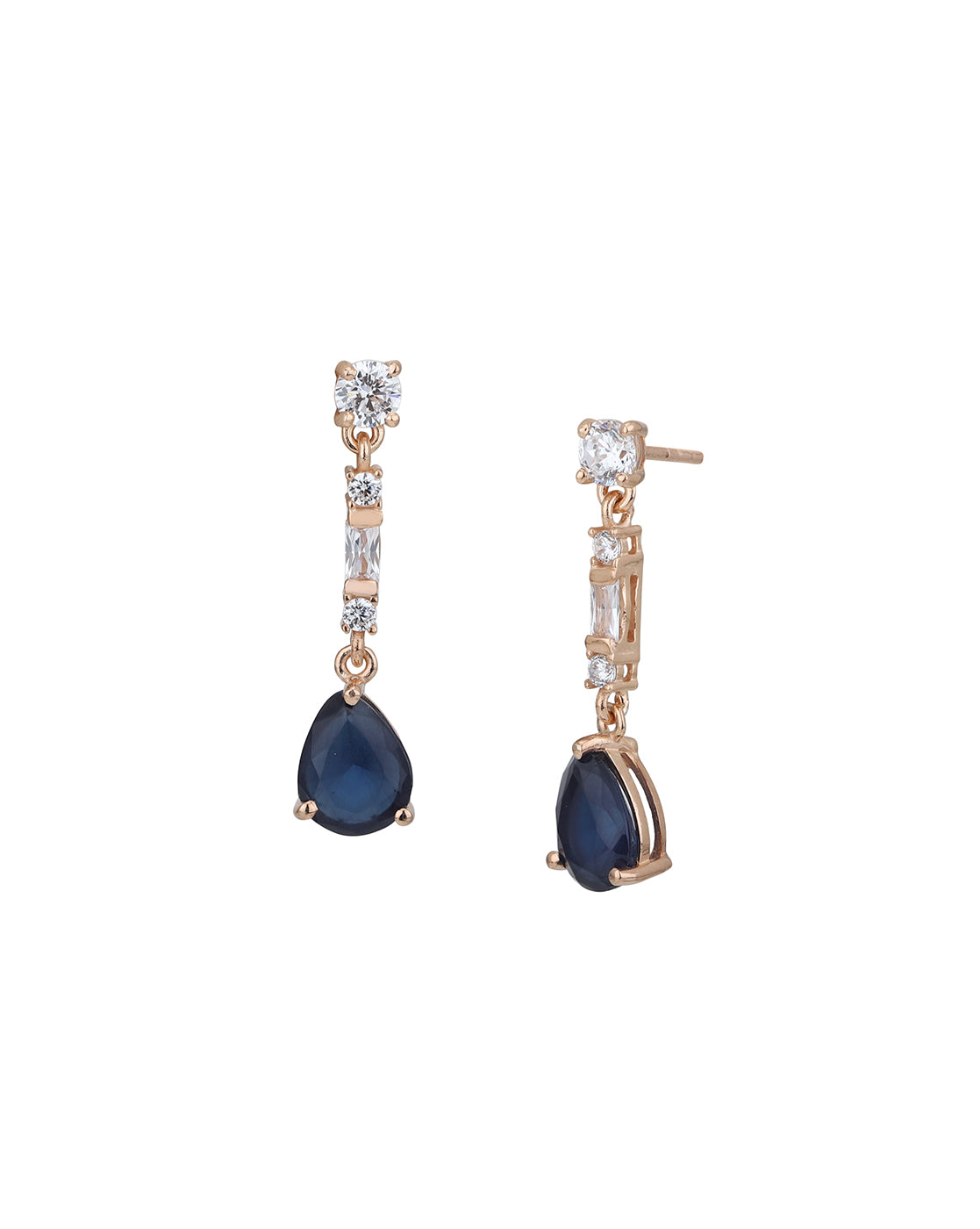 18kt Rose Gold CZ Saphire Teardrop Drop Earring