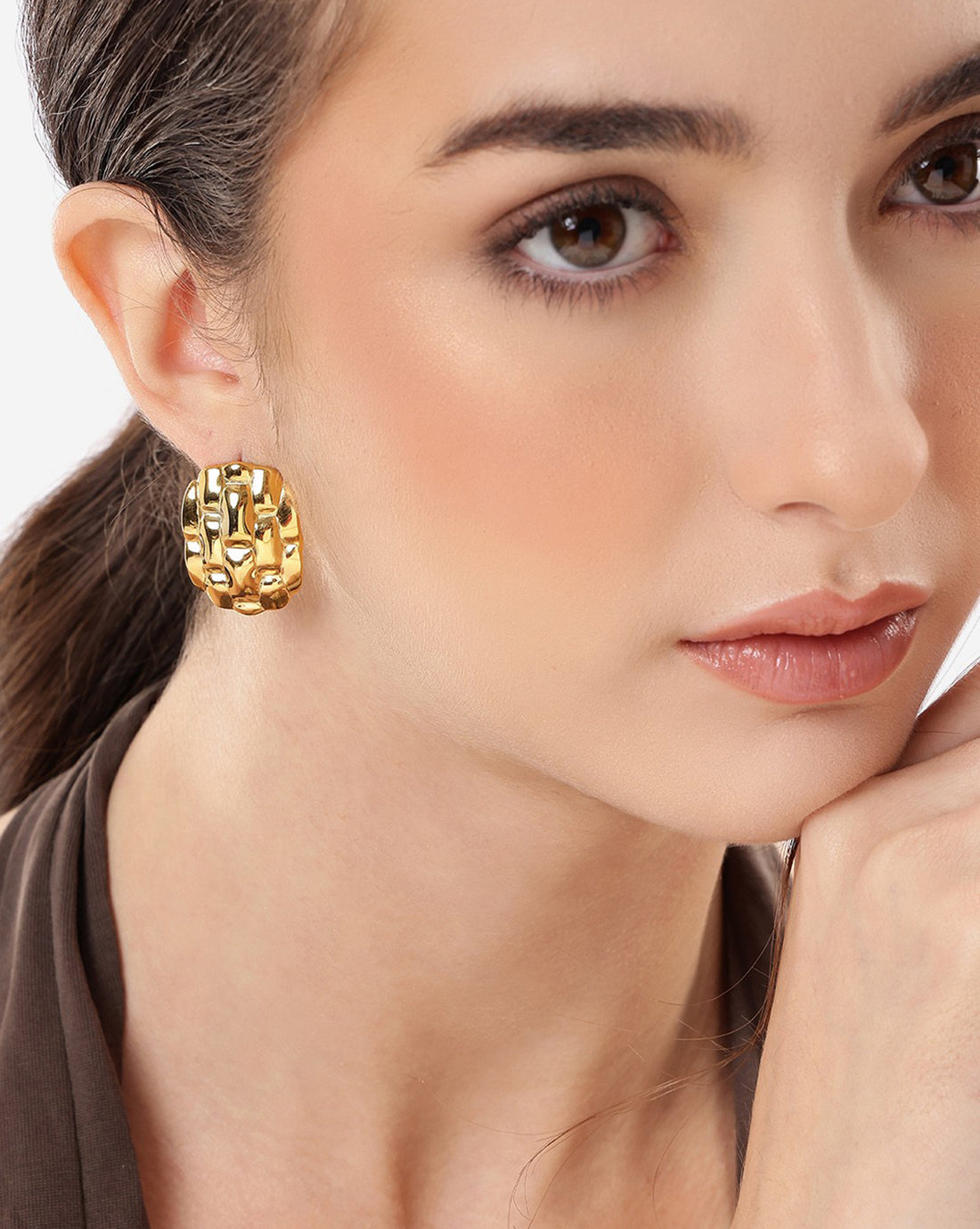 18kt Gold Plated Bold Textured Stud Earring