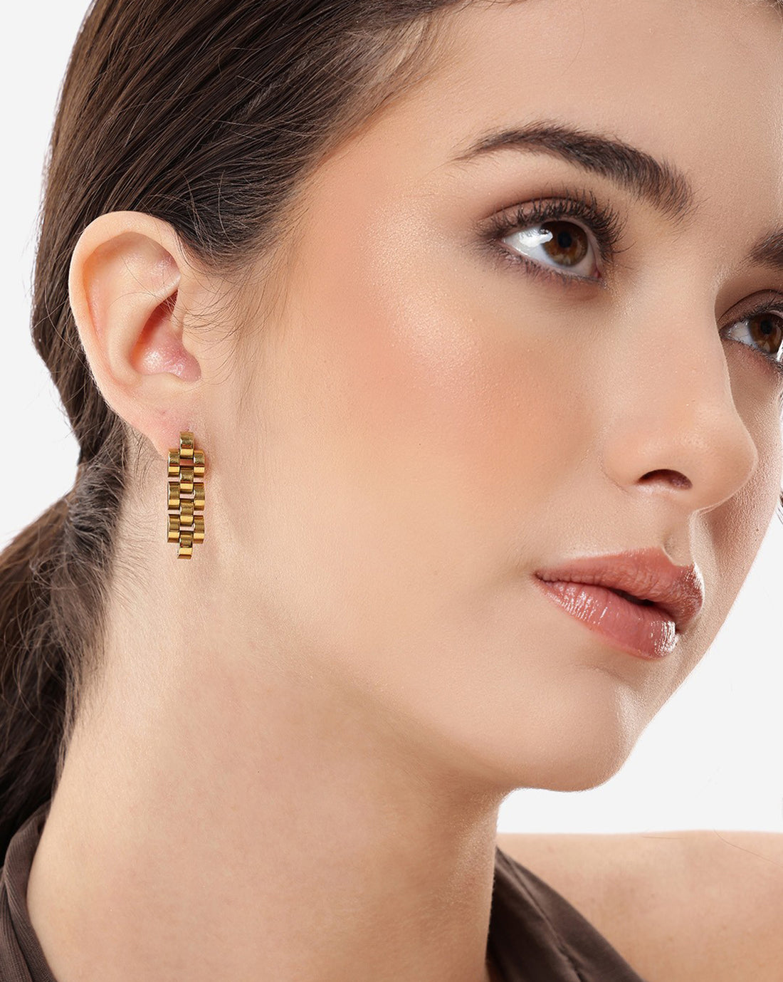 18kt Gold Plated Stainless Steel WatchLink Drop Earring