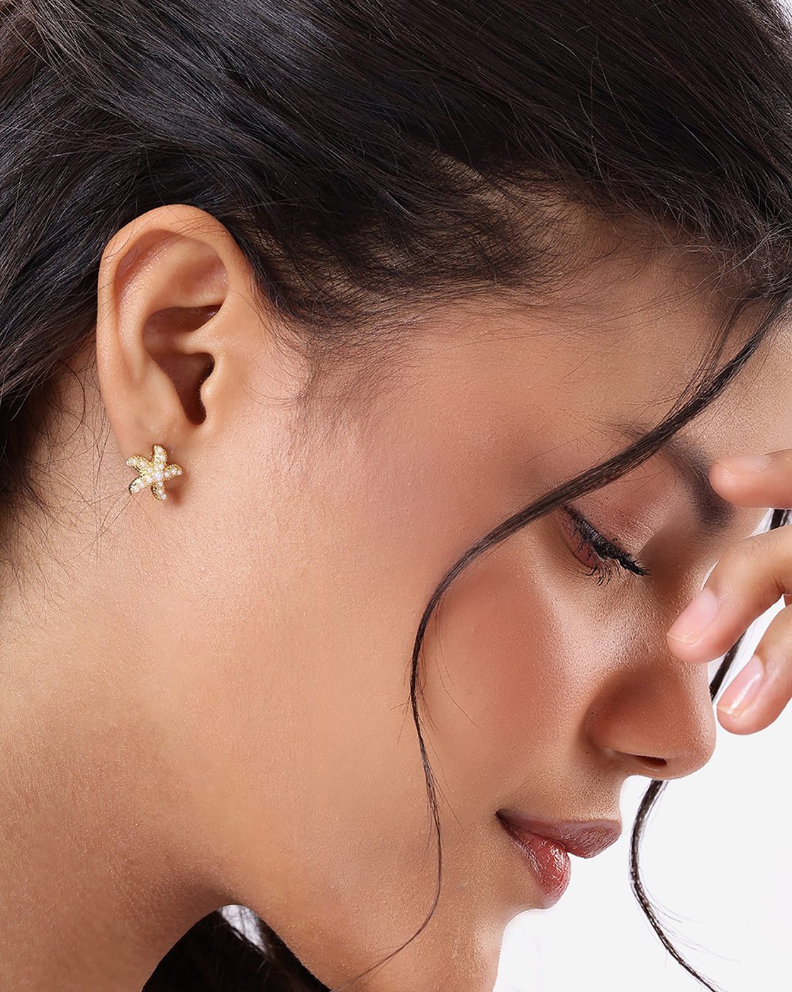 Gold Plated Pearl Starfish Stud Earring
