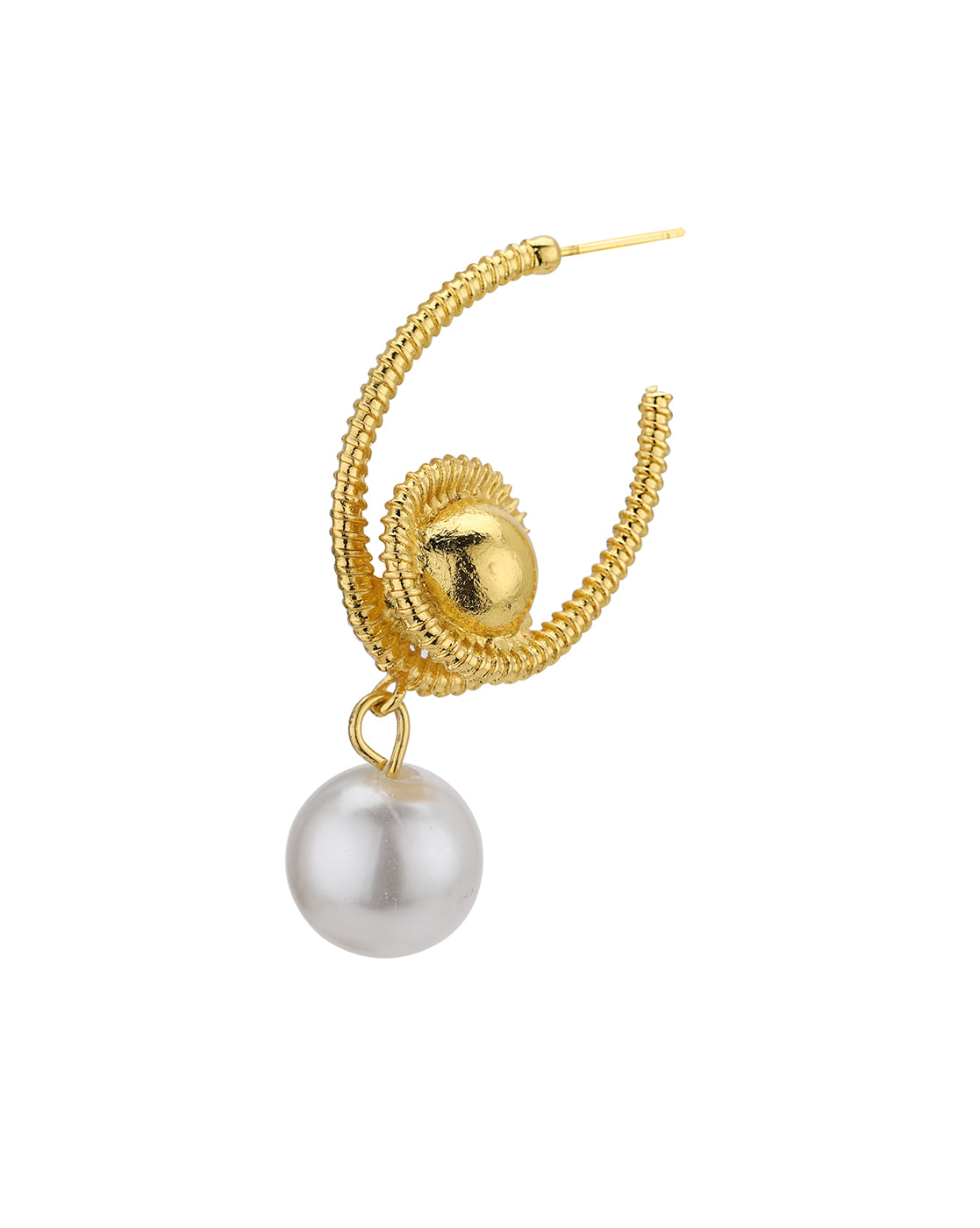 Gold Plated Dangling Pearl Contemporary Drop Earring