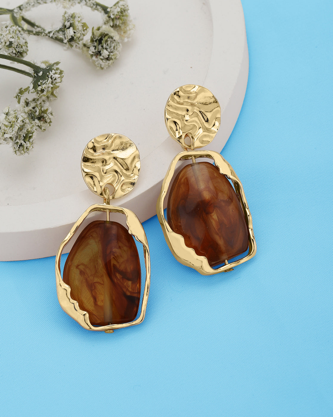 Gold Plated Glass Bead Contemporary Drop Earring