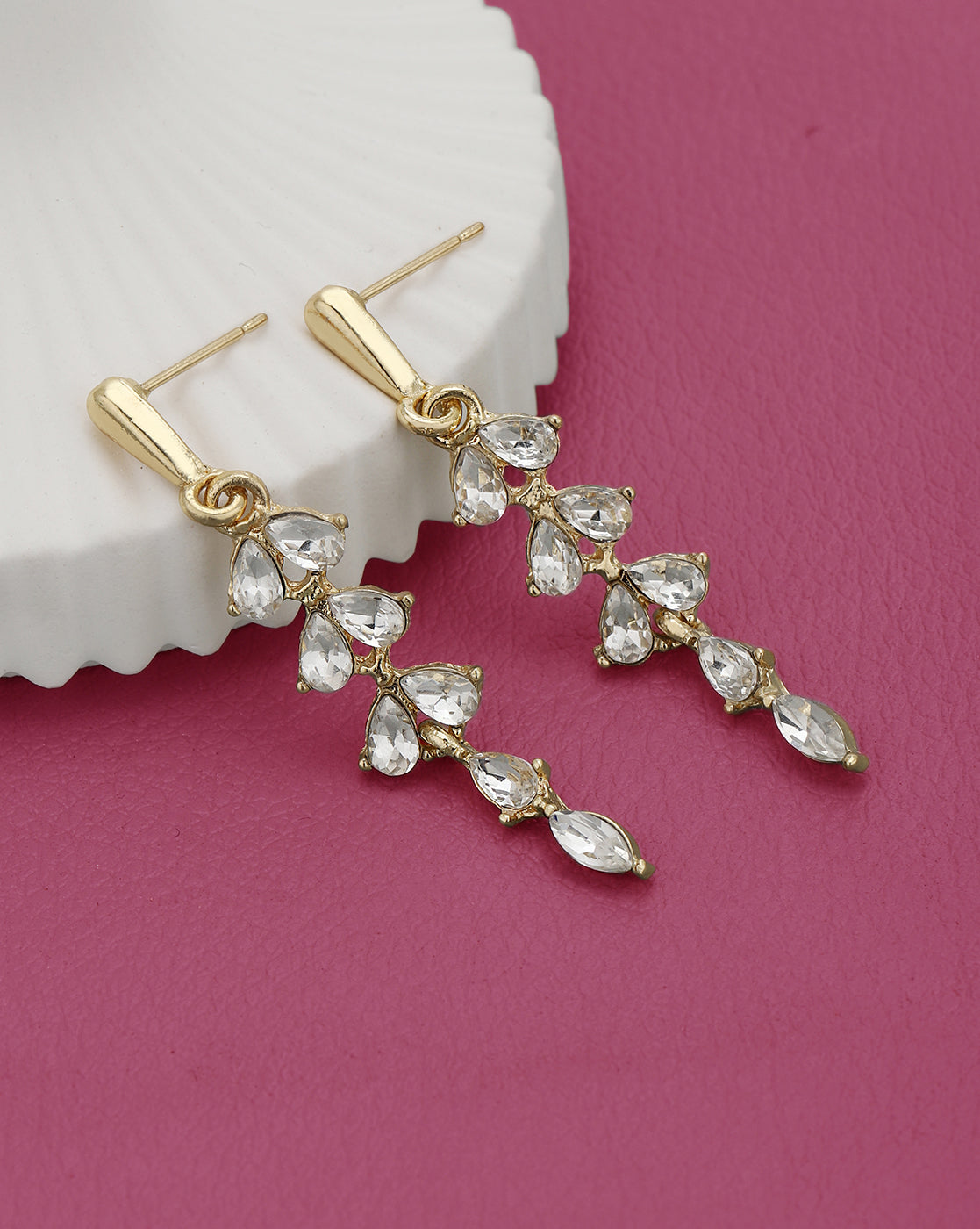 Gold Plated Dangling Leaf CZ Drop Earring