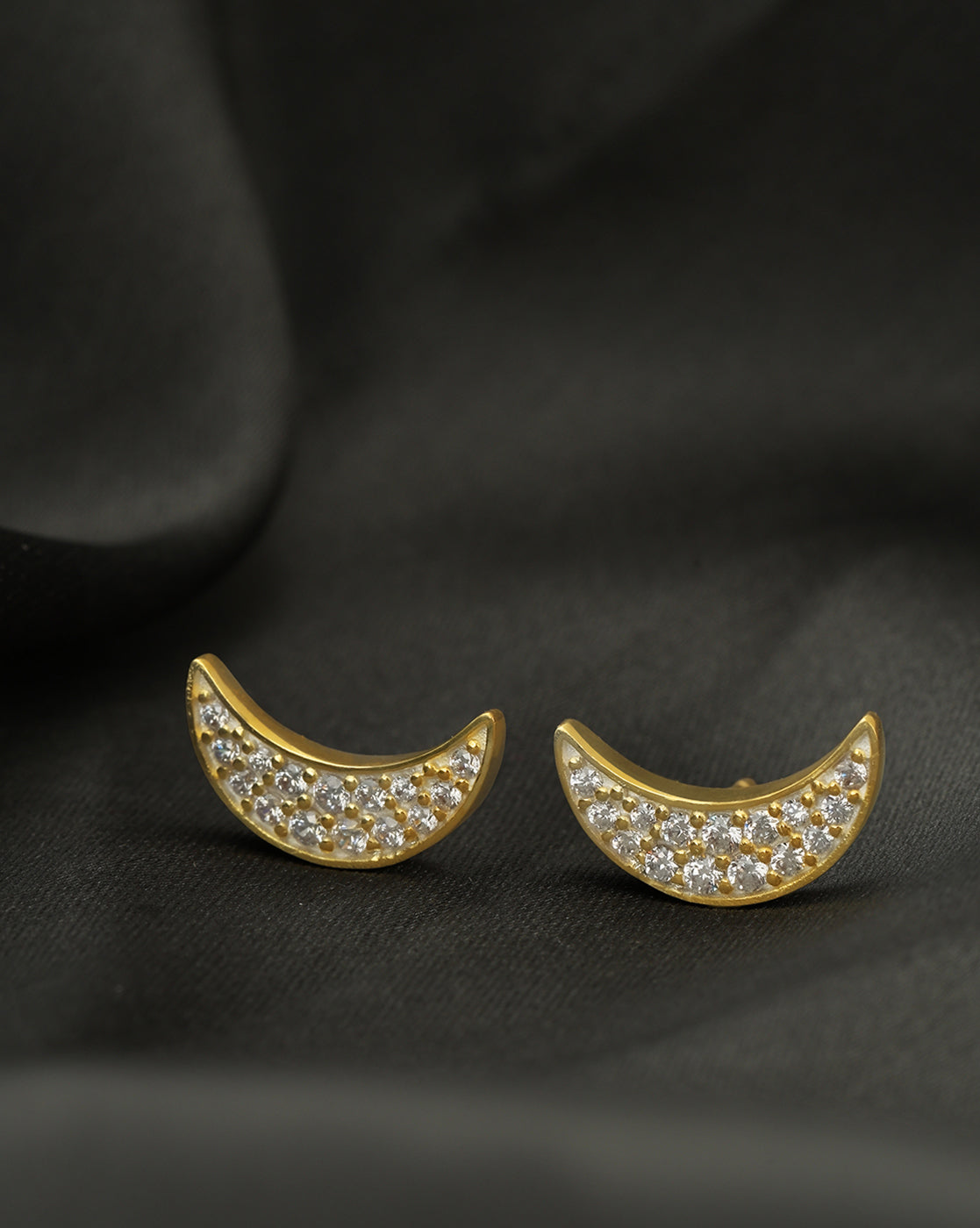 18kt Gold Plated CZ Crecent Stud Earring