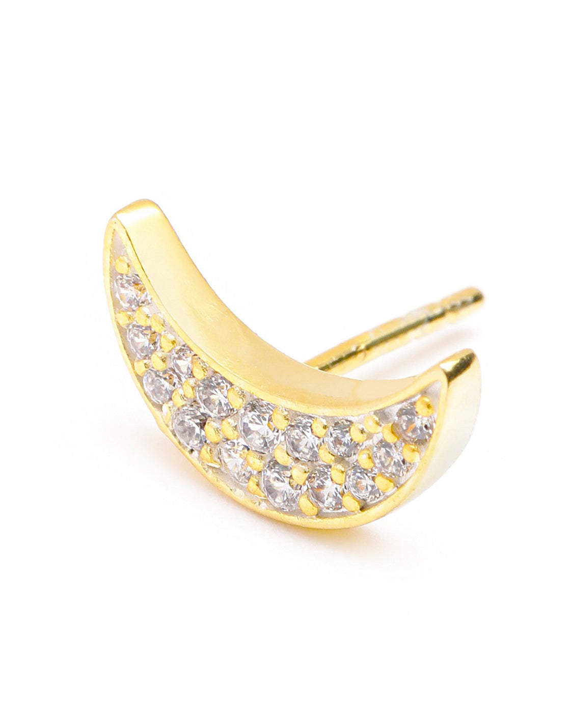18kt Gold Plated CZ Crecent Stud Earring