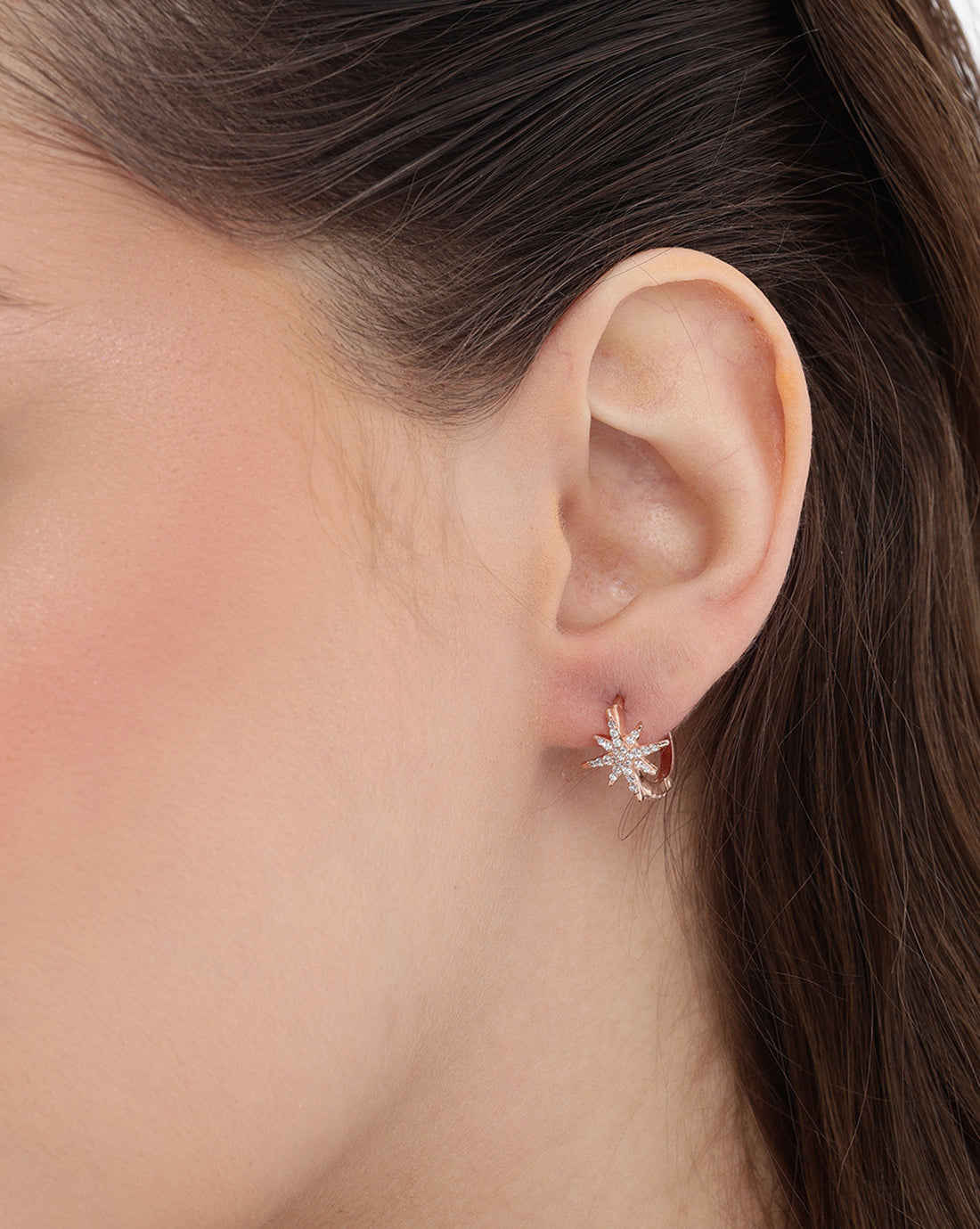 18kt Rose Gold Plated CZ Star Hoop Earring