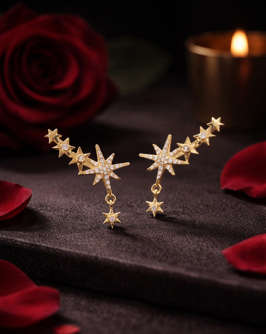 18kt Gold Plated CZ Burst Star Stud Earring