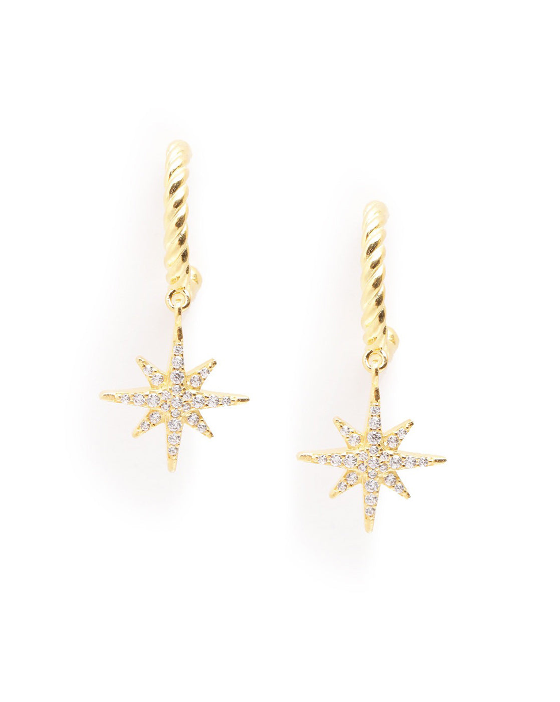 18kt Gold Plated CZ Dangling Star Half Hoop Earring