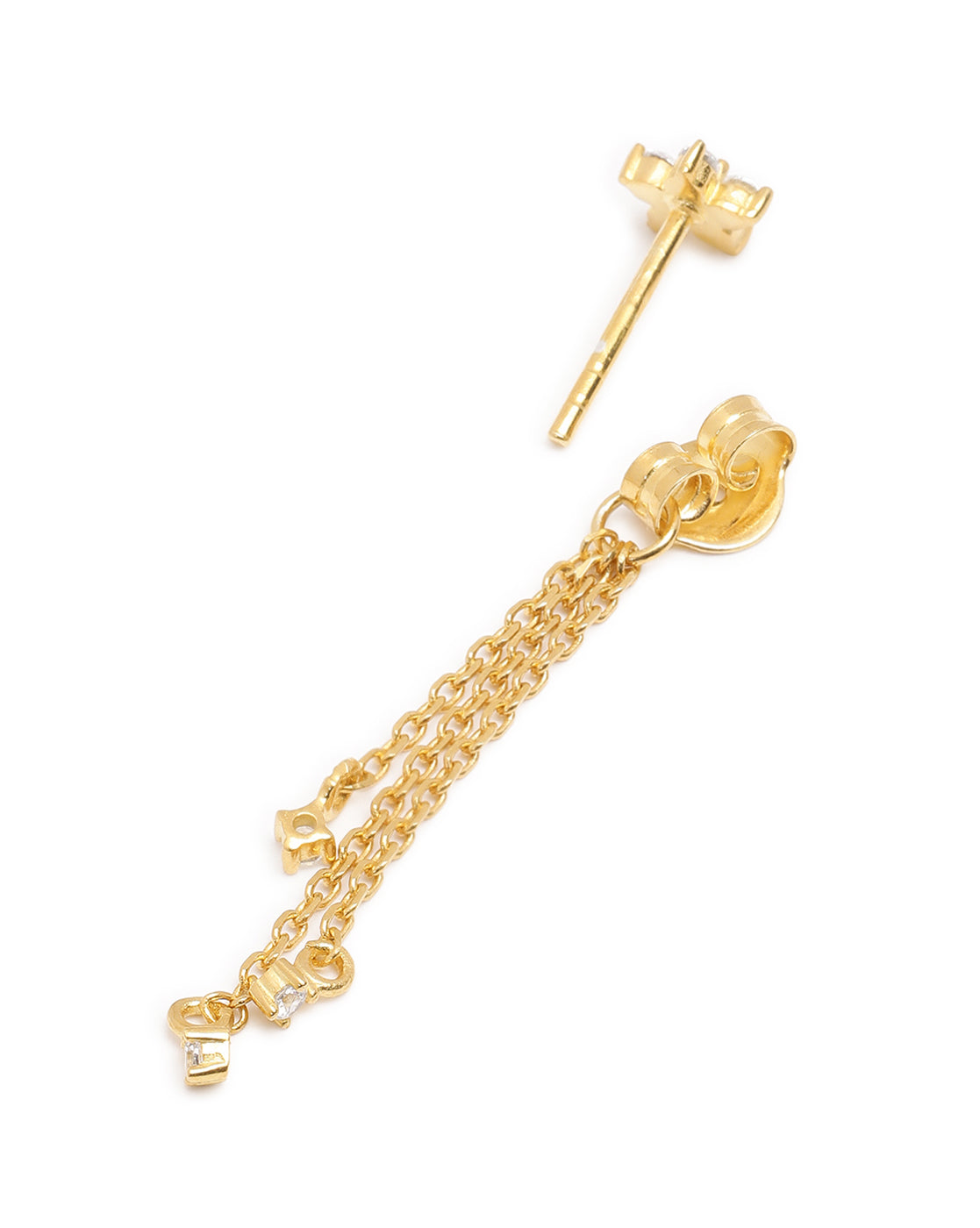 18kt Gold Plated Dangling CZ and Chain Floral Drop Earring