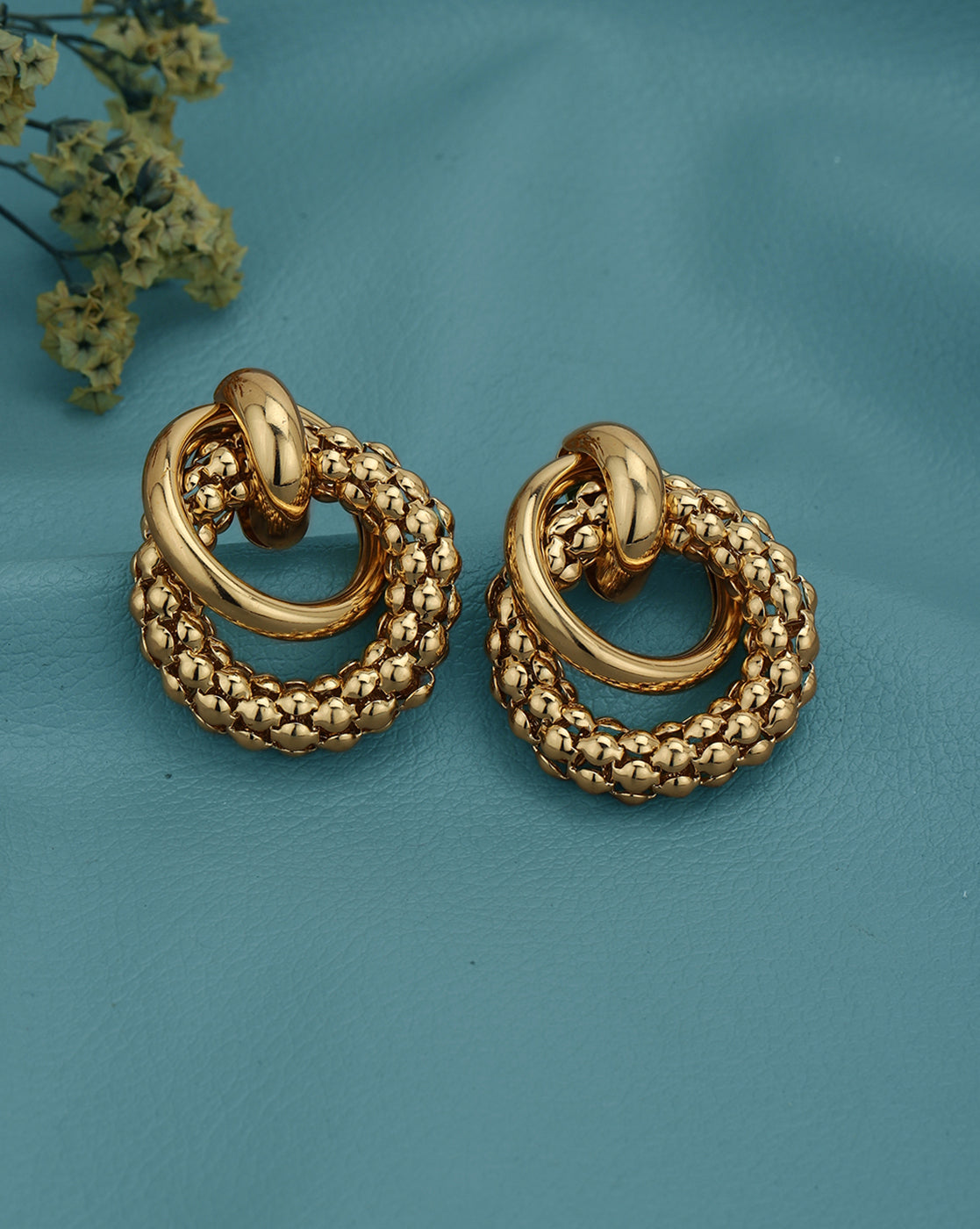 Gold Plated Spiral Contemporary Drop Earring
