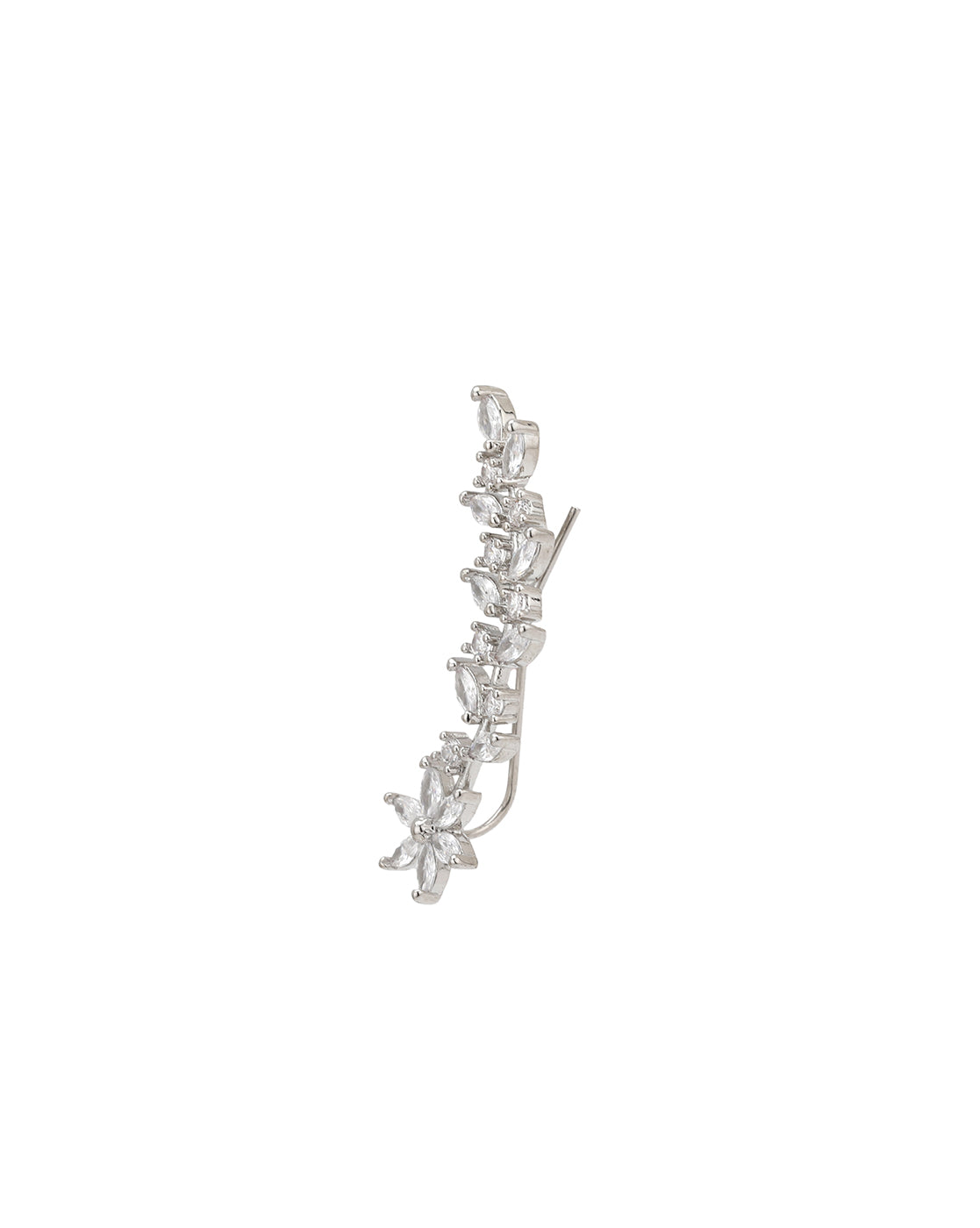 Silver Plated CZ Floral and Leaf Climber Earring