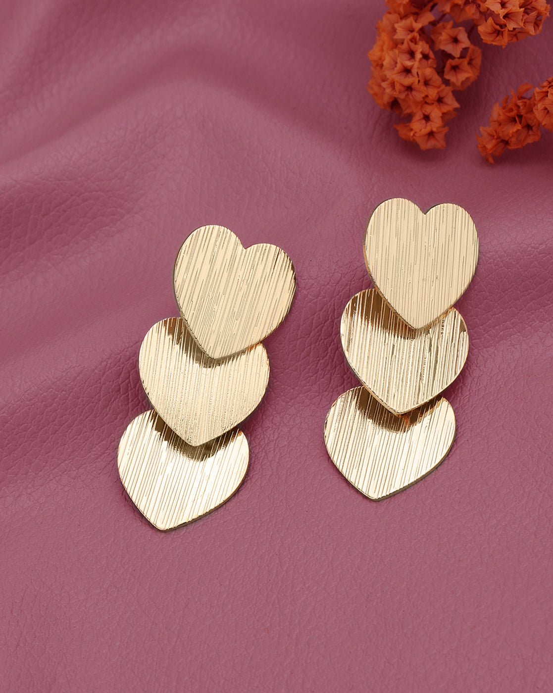 Rose Gold Plated Multiple Heart Drop Earring