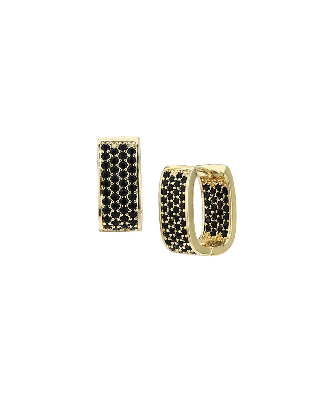 Gold Plated Black CZ Oval Hoop Earring