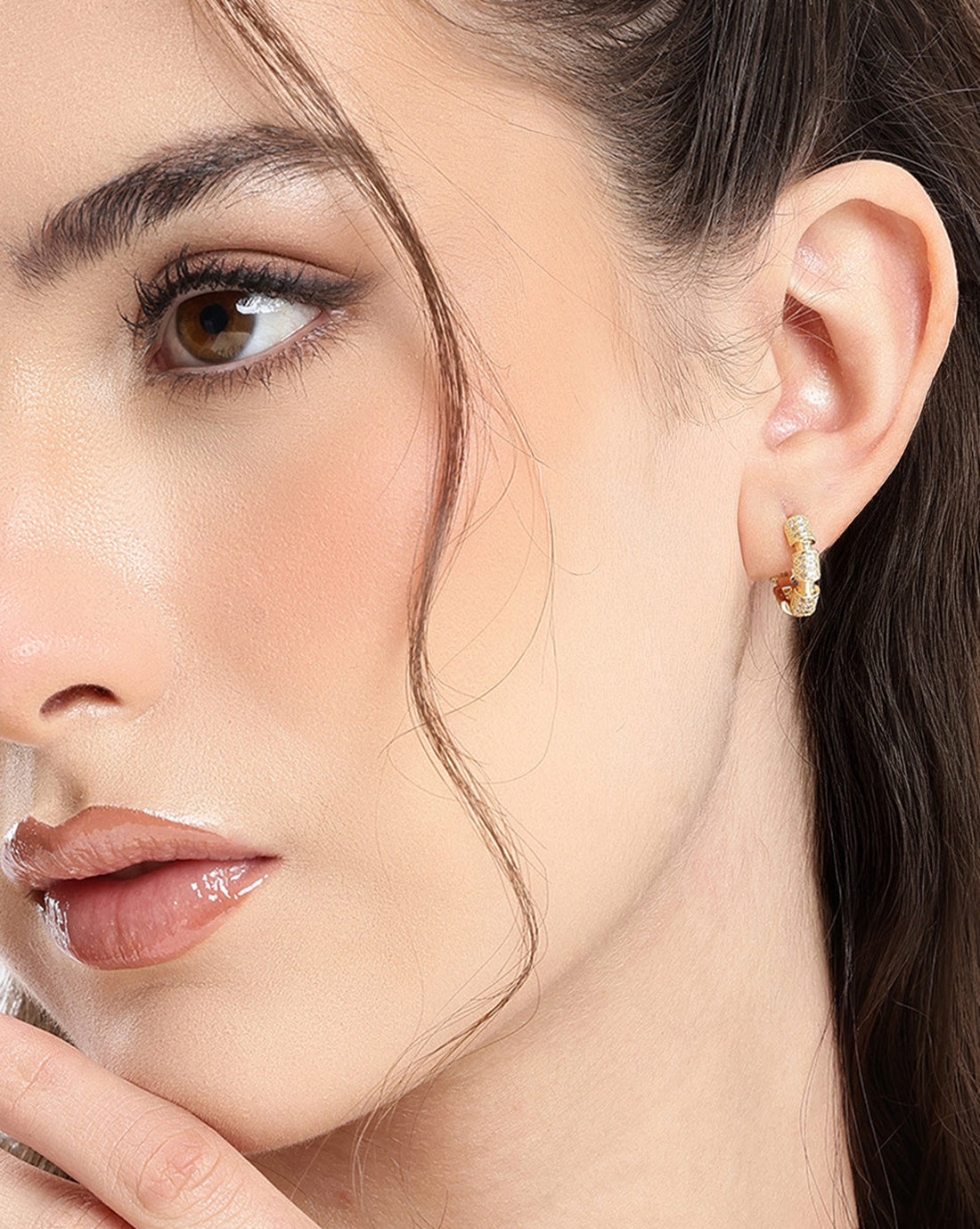 Gold Plated CZ Circular Mini Hoop Earring
