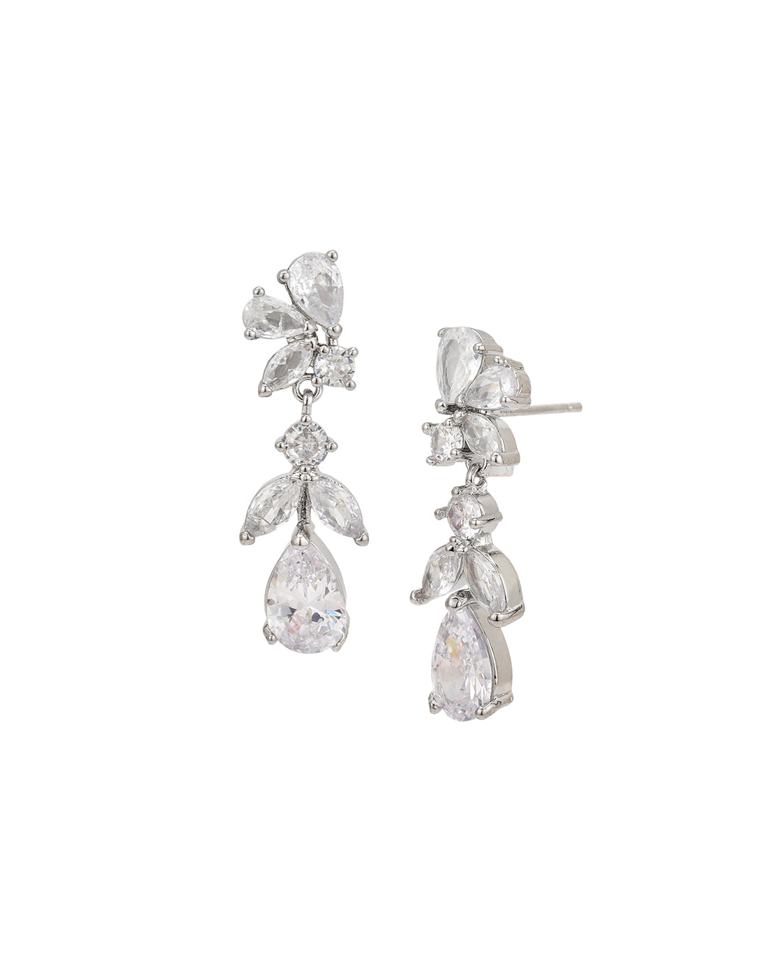 Silver Plated CZ Leaf Drop Statement Earring
