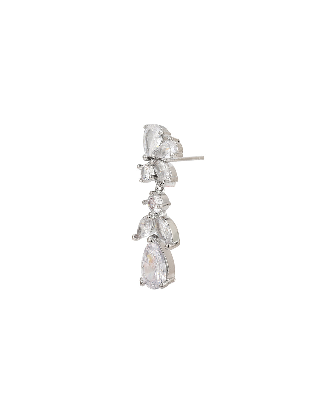 Silver Plated CZ Leaf Drop Statement Earring