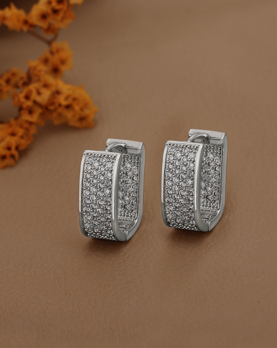 Silver Plated CZ Oval Hoop Earring