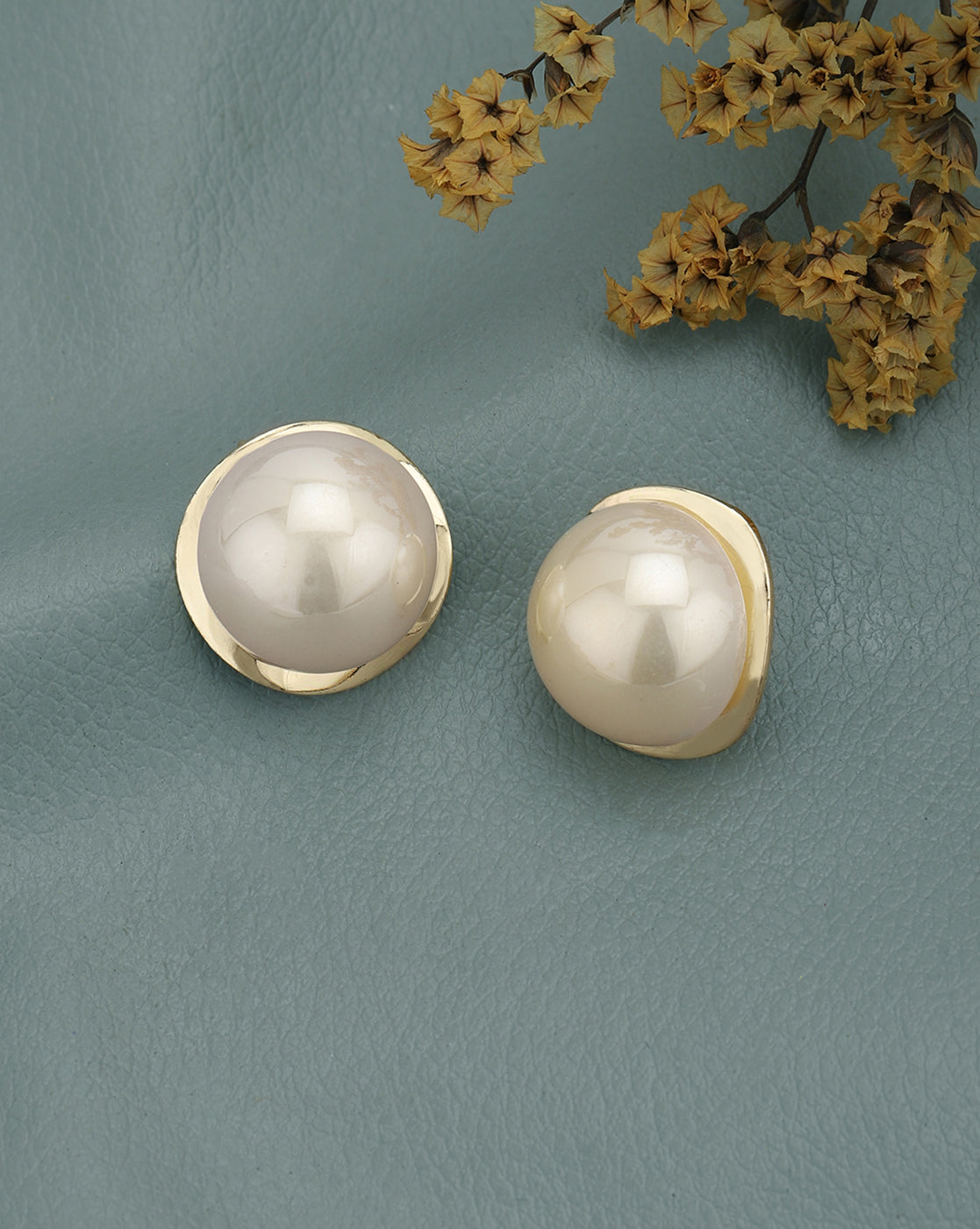 Gold Plated White Pearl Circular Bold Stud Earring